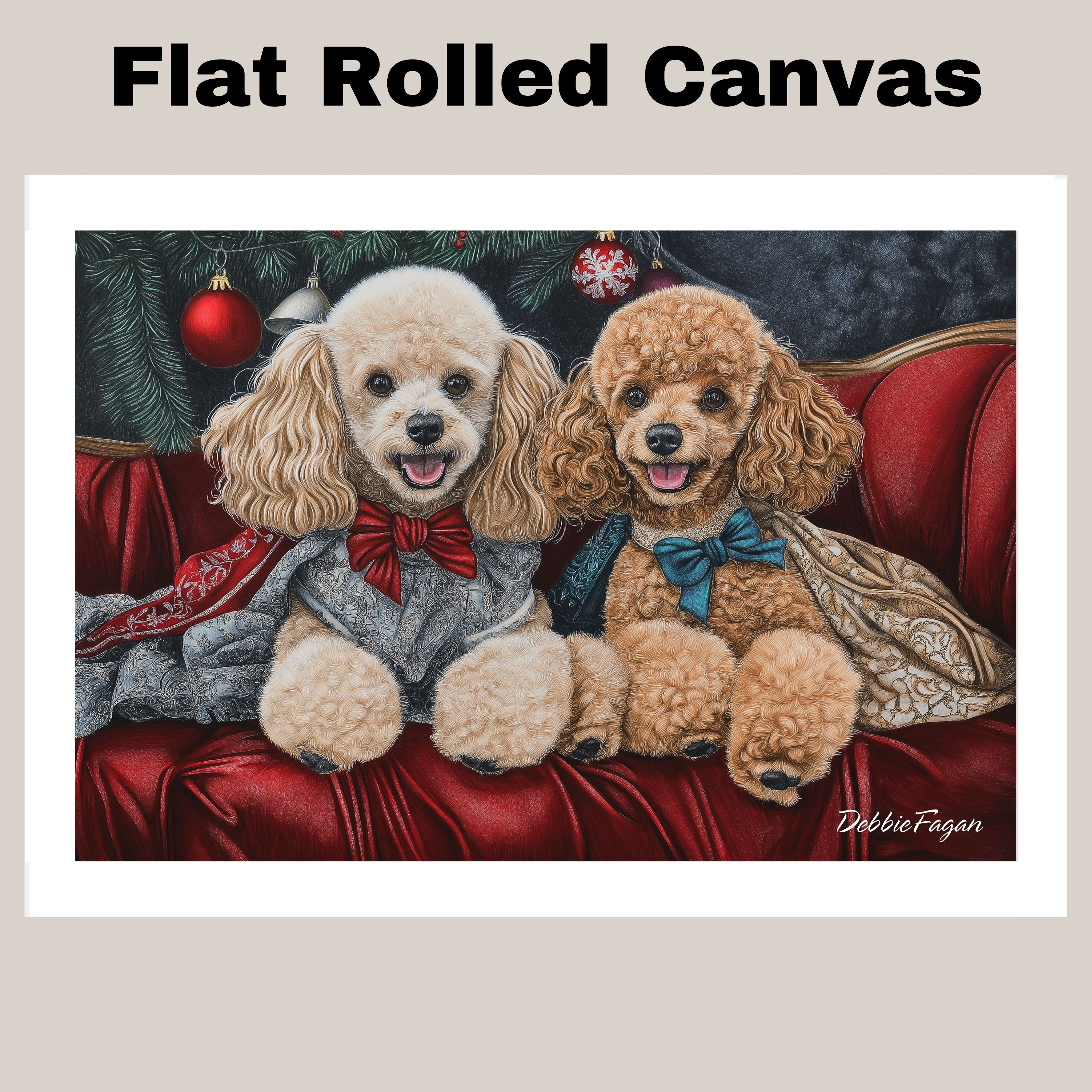 Dog Christmas Canvas - "Victorian Sophistication" - Stylish Poodles in Vintage Attire on Ready to Hang 1.5" Thick Canvas Wrap, Floating Framed Canvas, Flat Rolled Canvas