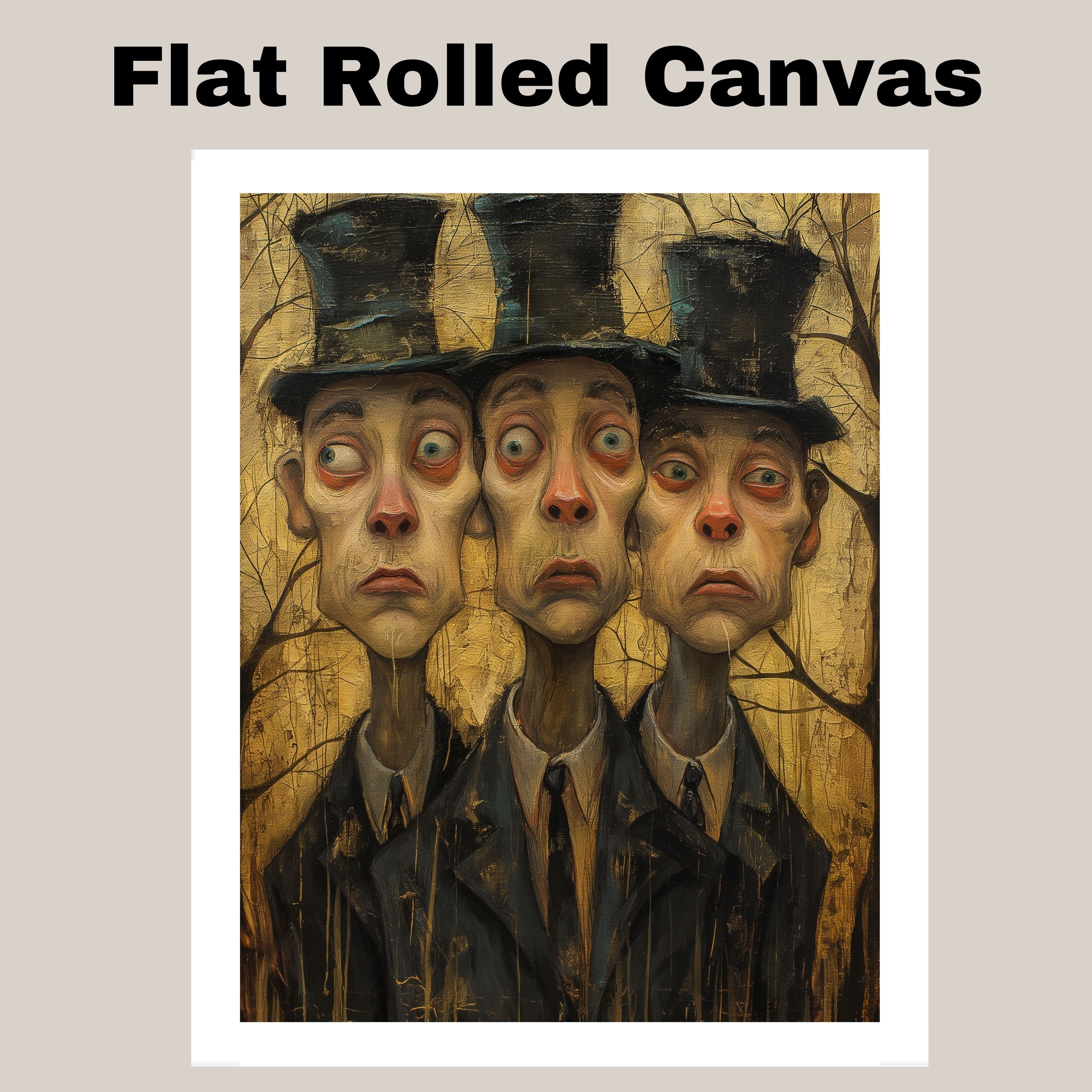 Expressive Trio of Men in Top Hats Moody Hand Painted Art Dark and Dramatic Portrait Perfect for Home Wall Decor Living Room Bedroom Office or Gift on Ready to Hang 1.5" Thick Canvas Wrap, Floating Framed Canvas, Flat Rolled Canvas