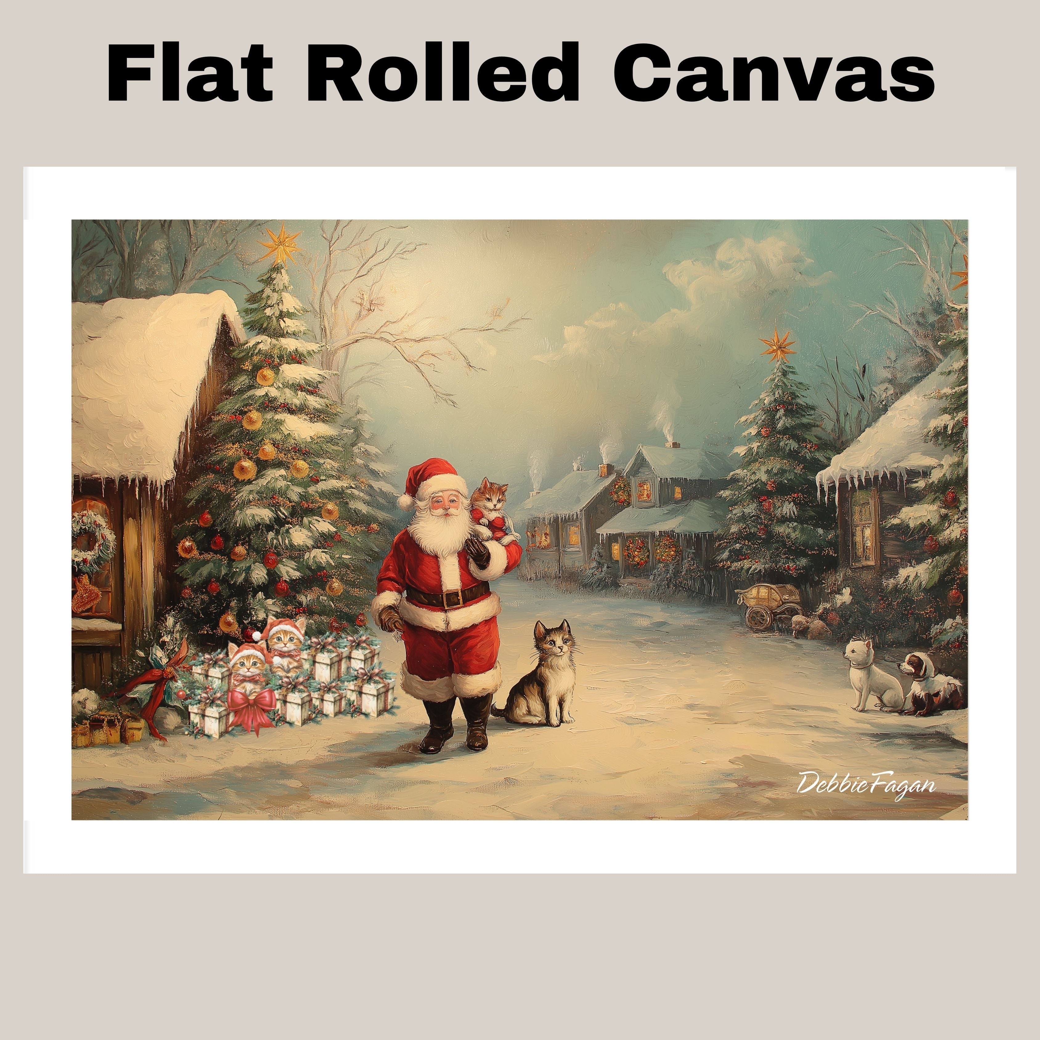 ÒPaws and Claws Christmas VillageÓ - Santa Surrounded by Furry Friends in a Festive Pet-Friendly Wonderland on Ready to Hang 1.5" Thick Canvas Wrap, Floating Framed Canvas, Flat Rolled Canvas