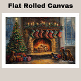 Dachshund Christmas Canvas - "Doxie Fireside Dreams" - Wiener Dogs by a Crackling Fireplace During a Winter Storm on Ready to Hang 1.5" Thick Canvas Wrap, Floating Framed Canvas, Flat Rolled Canvas