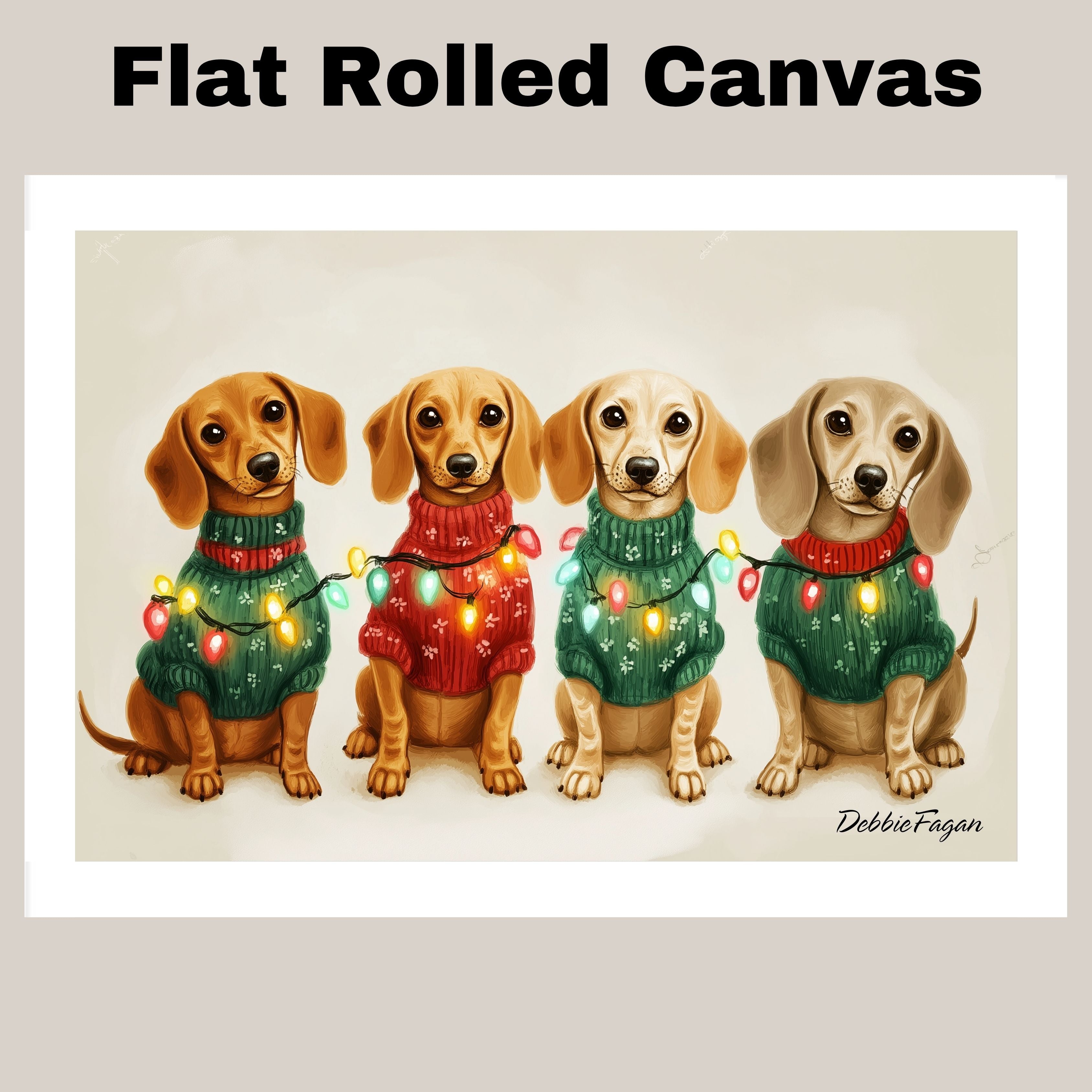 Christmas Canvas  - Dachshund Snuggles - Adorable Dogs in Cozy Sweaters Wrapped in Colorful Christmas Lights on Ready to Hang 1.5" Thick Canvas Wrap, Floating Framed Canvas, Flat Rolled Canvas
