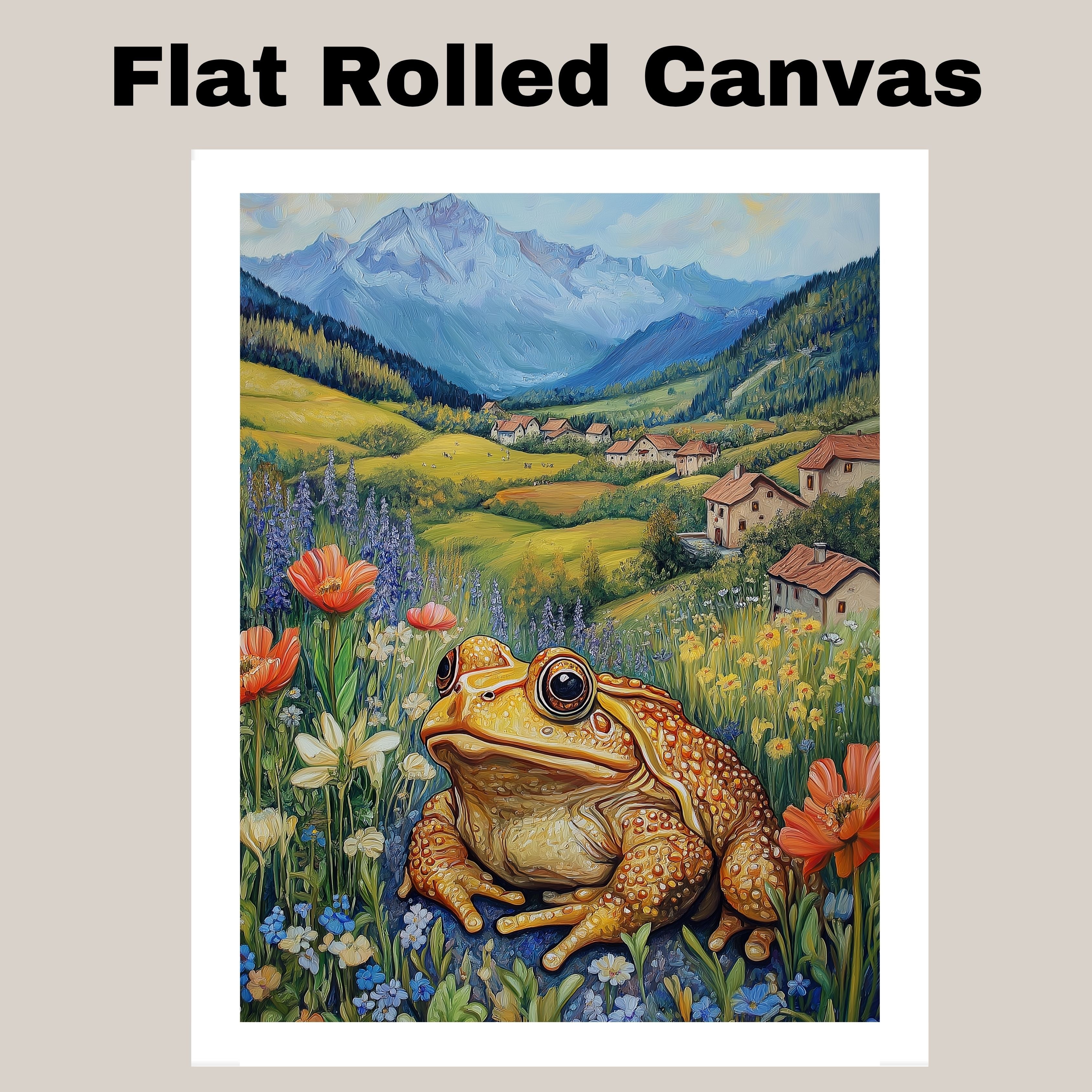 Cheerful Toad in Wildflower Meadow Bright Hand Painted Art Vibrant Countryside Scene Perfect for Home Wall Decor Living Room Bedroom Office or Nature Lovers on Ready to Hang 1.5" Thick Canvas Wrap, Floating Framed Canvas, Flat Rolled Canvas