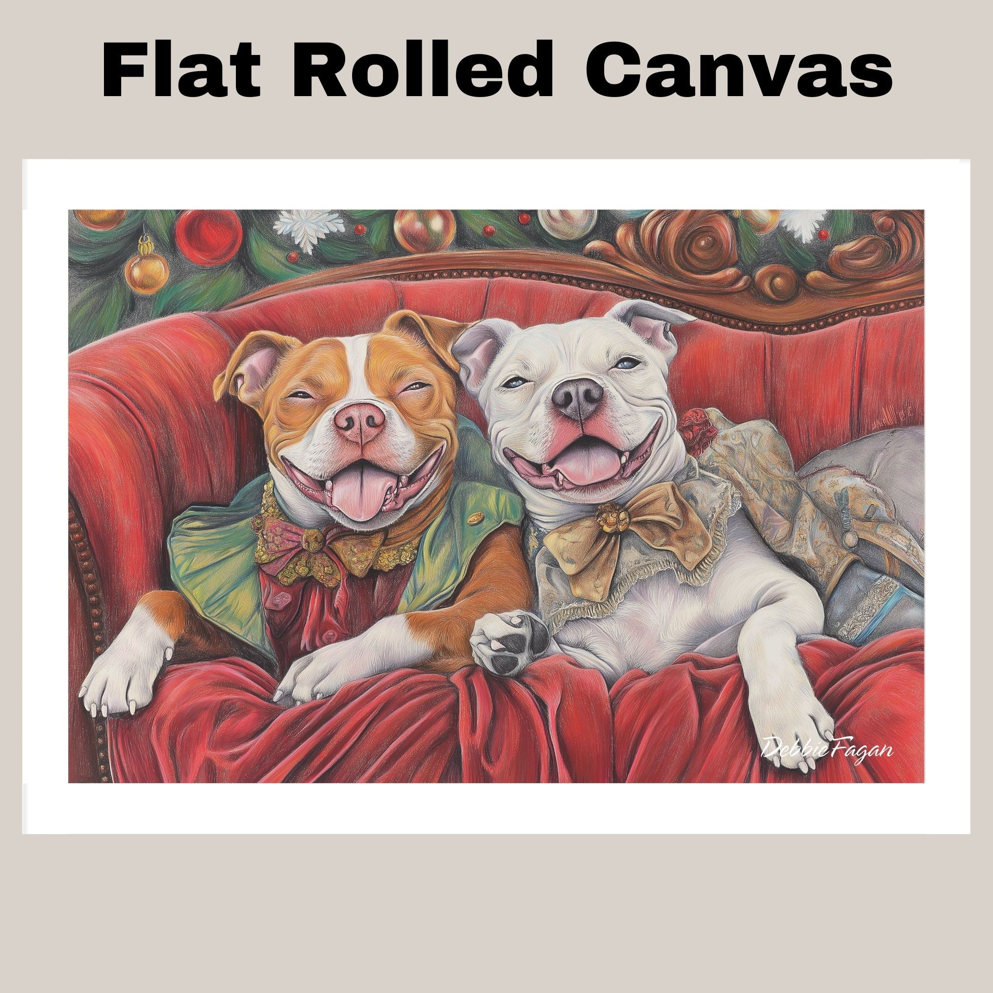 American Pit Bull Christmas Canvas - "Victorian Charm" - Happy Pit Bull Pups in Elegant Attire on Ready to Hang 1.5" Thick Canvas Wrap, Floating Framed Canvas, Flat Rolled Canvas