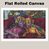 Dachshund Christmas Canvas - "Classy in Victorian Elegance" - Charming Doxie Dogs Dressed in Vintage Attire on Ready to Hang 1.5" Thick Canvas Wrap, Floating Framed Canvas, Flat Rolled Canvas