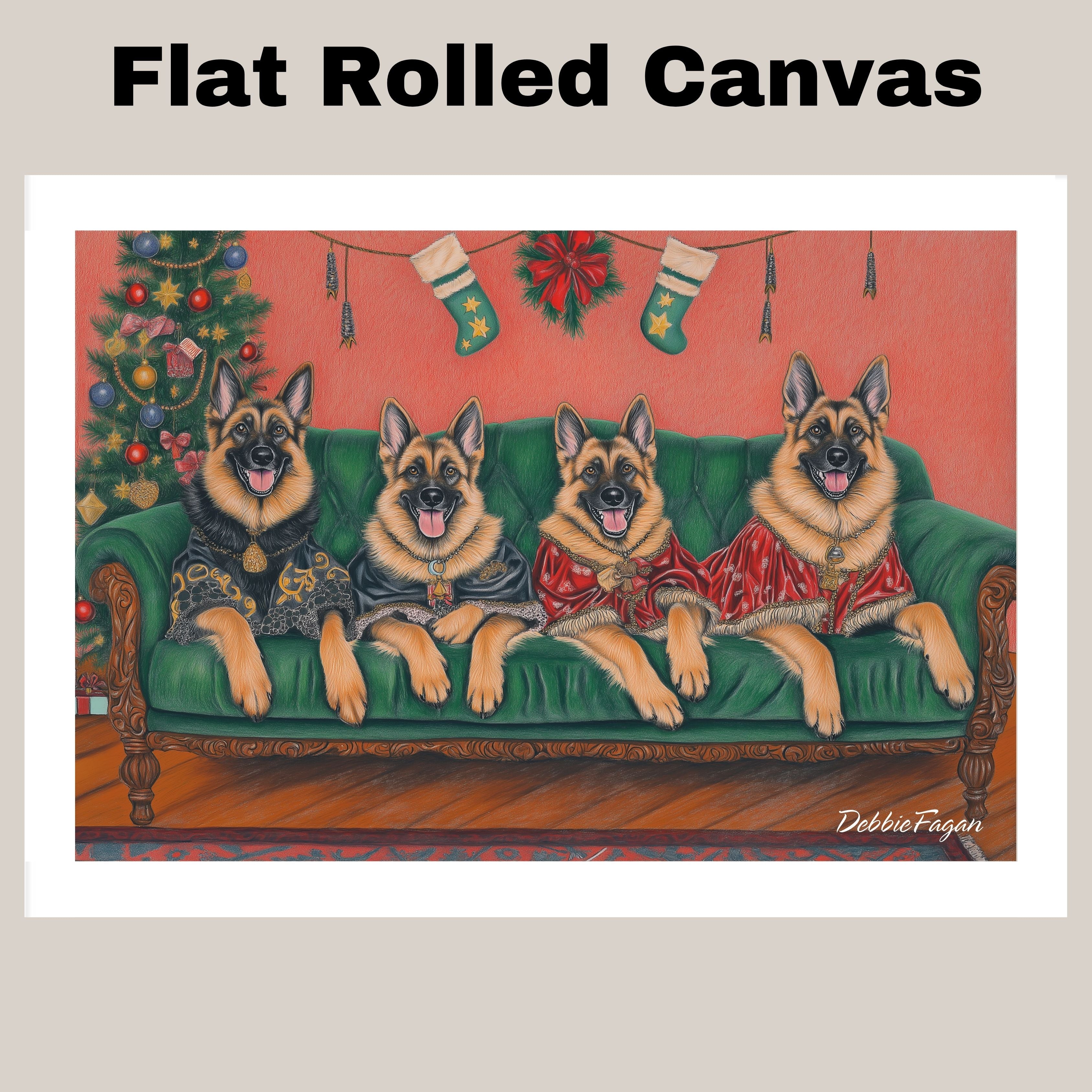 Dog Christmas Canvas - "Victorian Yuletide Splendor" - Majestic German Shepherds Amidst a Festive Winter Wonderland on Ready to Hang 1.5" Thick Canvas Wrap, Floating Framed Canvas, Flat Rolled Canvas