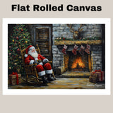 Fireside Magic of Christmas Santa Claus in a Rocking Chair on Ready to Hang 1.5" Thick Canvas Wrap, Floating Framed Canvas, Flat Rolled Canvas
