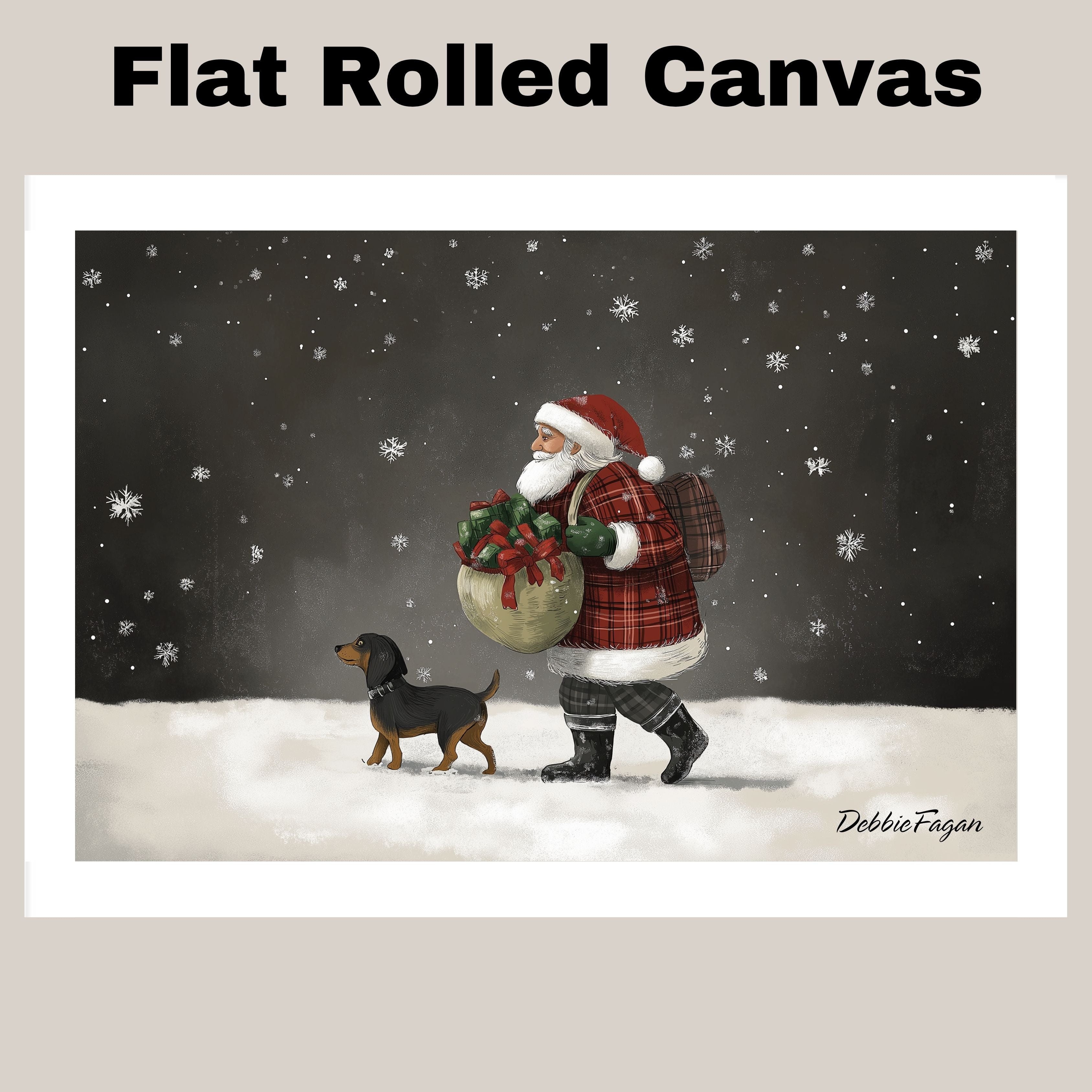 Dog Christmas Canvas  - ÒSantaÕs SidekickÓ - Joyful Pup Walking in the Snow on Ready to Hang 1.5" Thick Canvas Wrap, Floating Framed Canvas, Flat Rolled Canvas