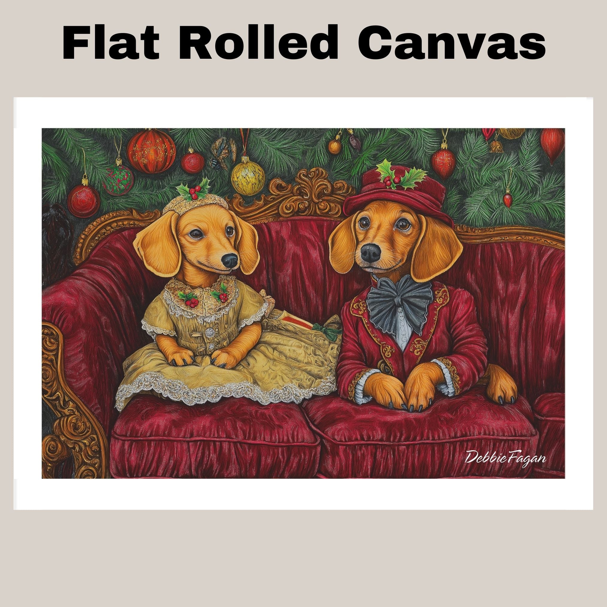 Dachshund Christmas Canvas - "Dapper Wiener: Victorian Elegance" - Charming Doxie Dogs Dressed in Period Clothing on Ready to Hang 1.5" Thick Canvas Wrap, Floating Framed Canvas, Flat Rolled Canvas