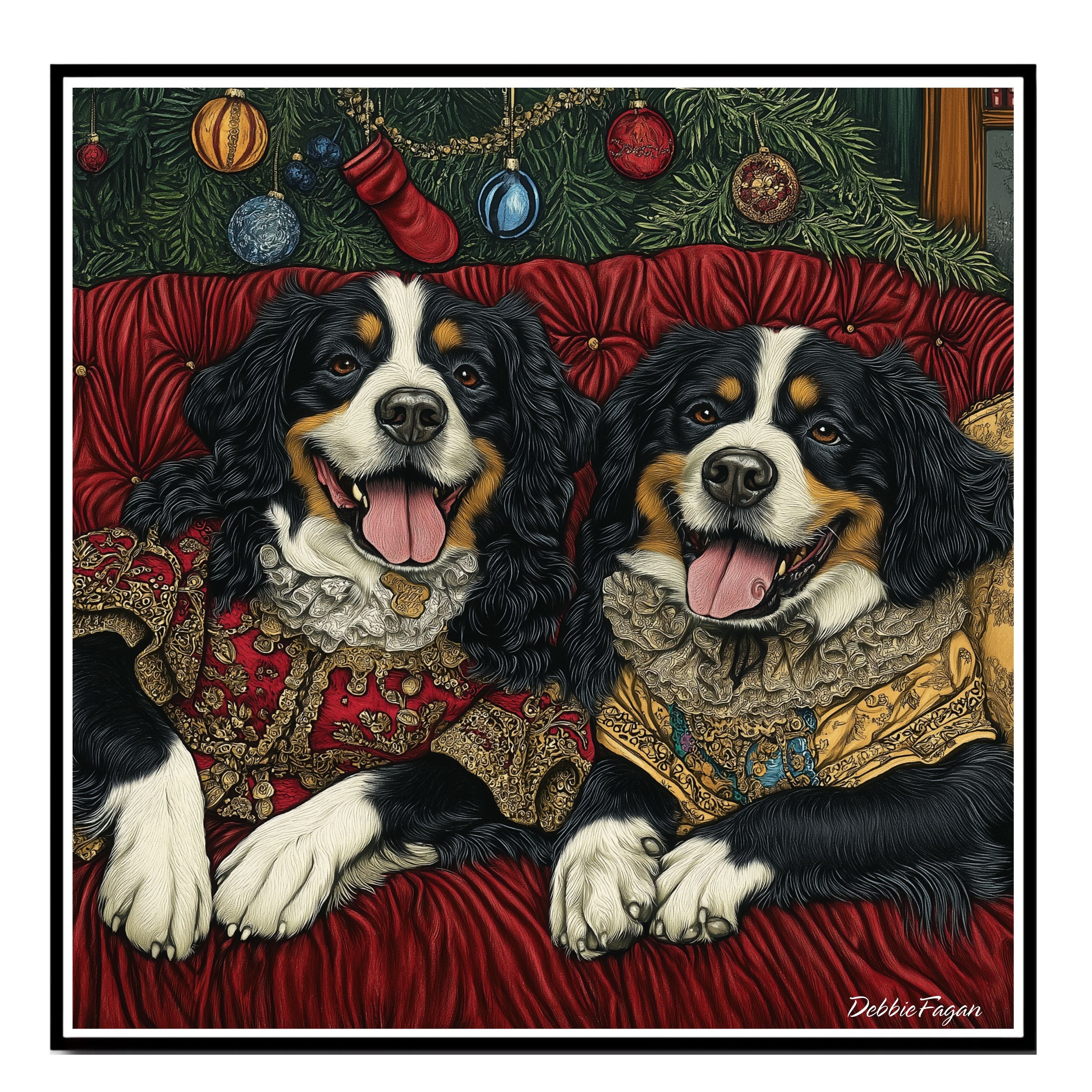 Christmas Canvas - "Victorian Appeal" - Bernese Mountain Dogs in Classic Attire on Ready to Hang 1.5" Thick Canvas Wrap, Floating Framed Canvas, Flat Rolled Canvas