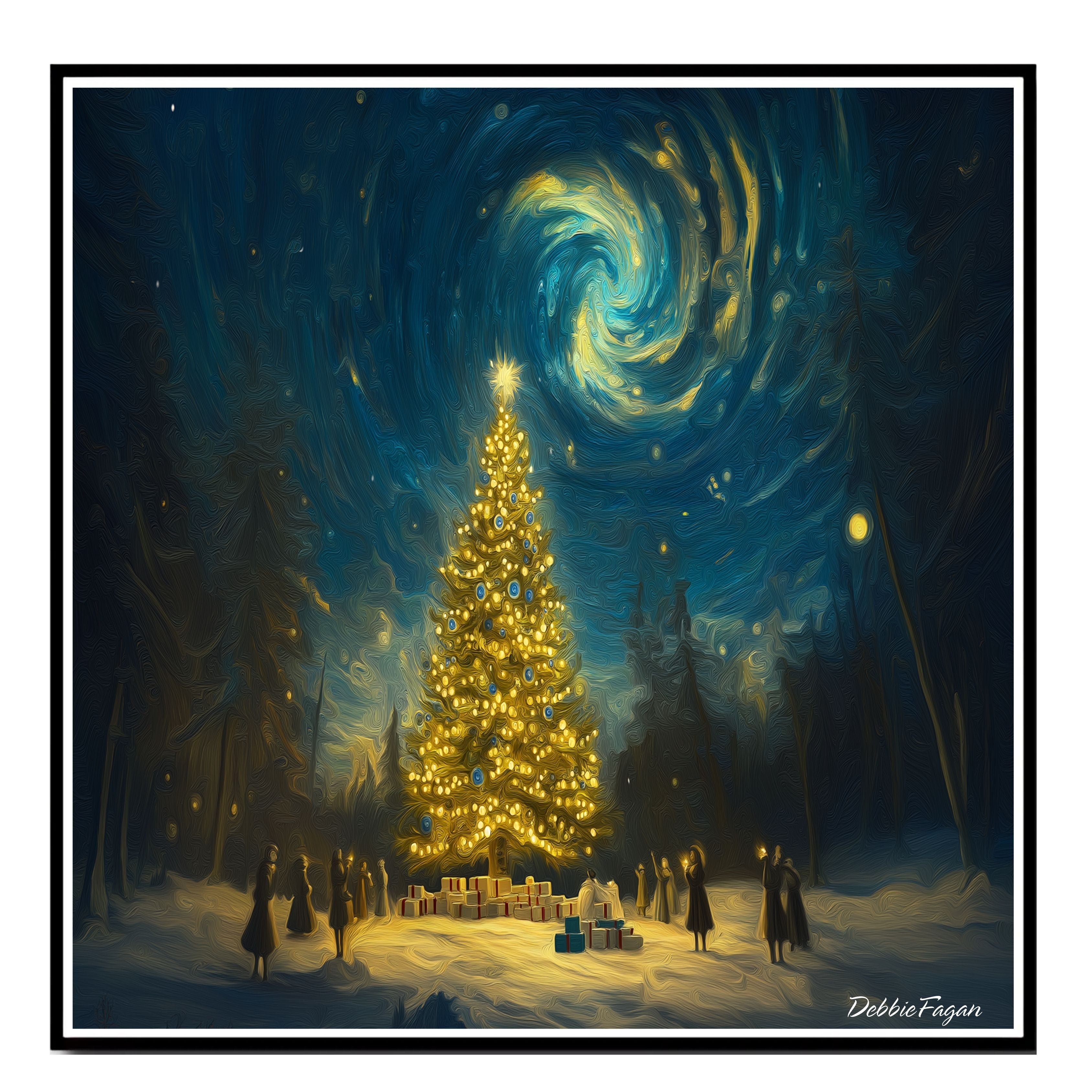 A Surreal Night Scene of a Glowing Christmas Tree on Ready to Hang 1.5" Thick Canvas Wrap, Floating Framed Canvas, Flat Rolled Canvas