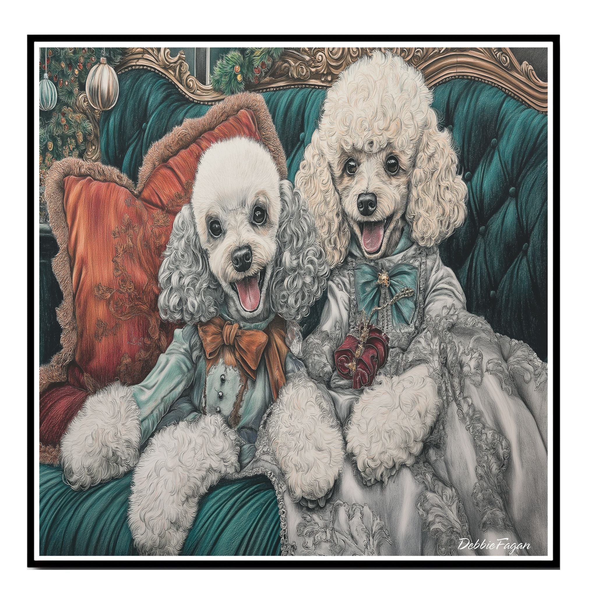 Poodle Christmas Canvas - "Victorian Grace" - Charming Dogs Adorned in Victorian Attire on Ready to Hang 1.5" Thick Canvas Wrap, Floating Framed Canvas, Flat Rolled Canvas