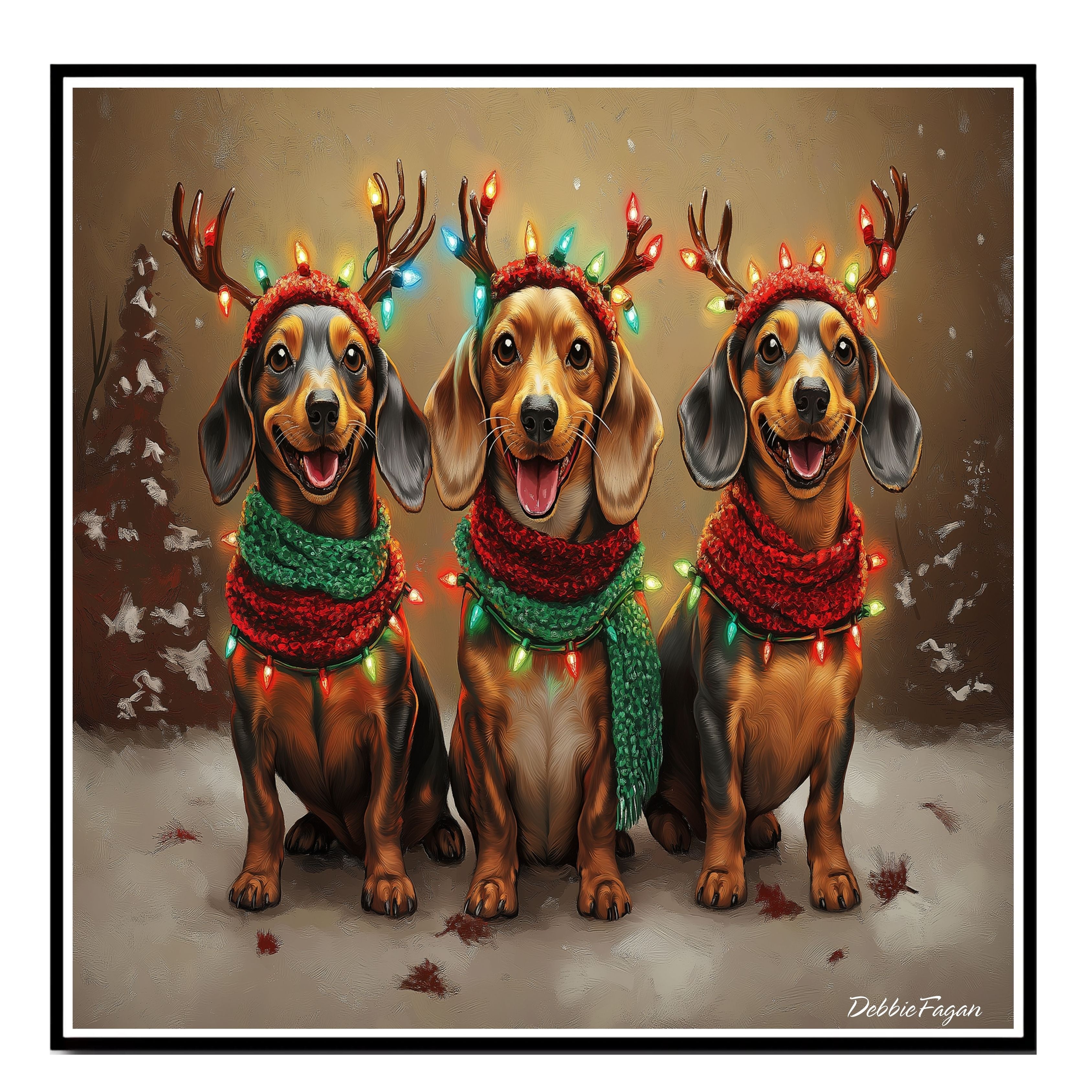 Dachshund Christmas Canvas - "Doxie Delight" - Festive Lighted Weiner Dogs in Winter Snow on Ready to Hang 1.5" Thick Canvas Wrap, Floating Framed Canvas, Flat Rolled Canvas