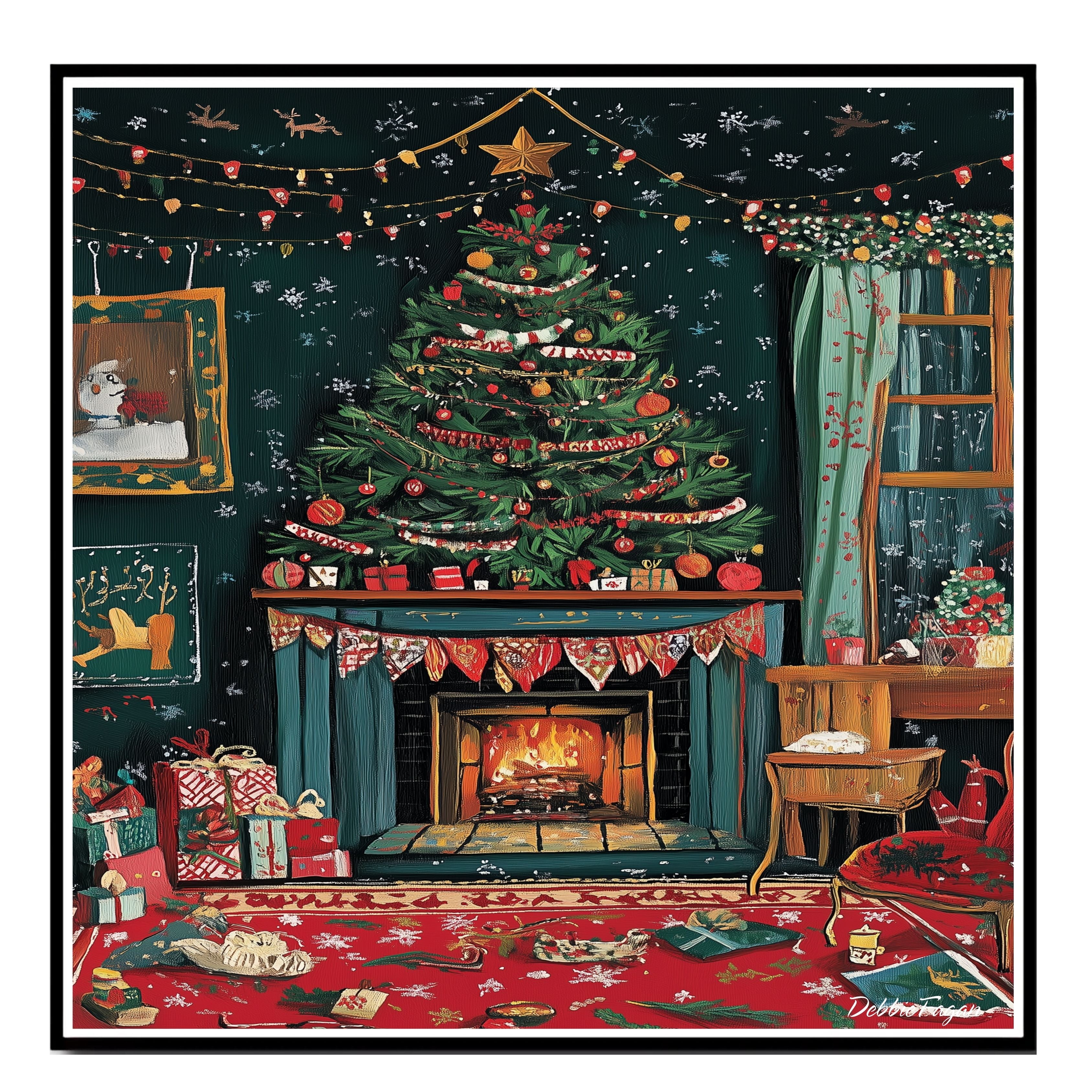 Whimsical Christmas Tree Folk Art – Colorful Holiday Wall Print with Ornaments and Snowflakes on Ready to Hang 1.5" Thick Canvas Wrap, Floating Framed Canvas, Flat Rolled Canvas