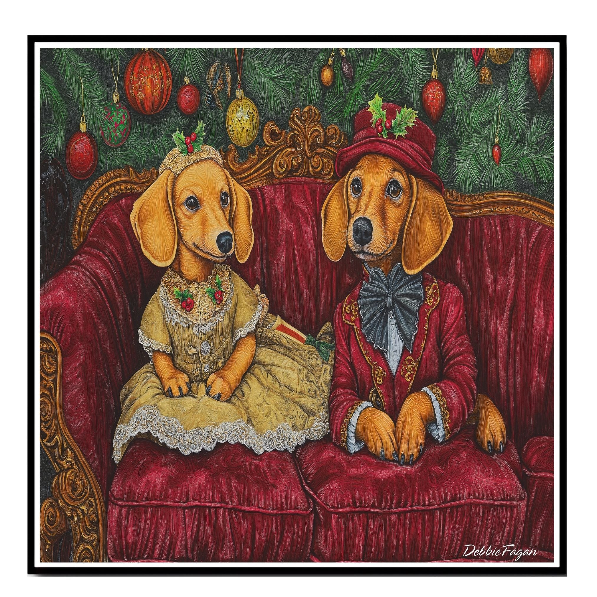 Dachshund Christmas Canvas - "Dapper Wiener: Victorian Elegance" - Charming Doxie Dogs Dressed in Period Clothing on Ready to Hang 1.5" Thick Canvas Wrap, Floating Framed Canvas, Flat Rolled Canvas