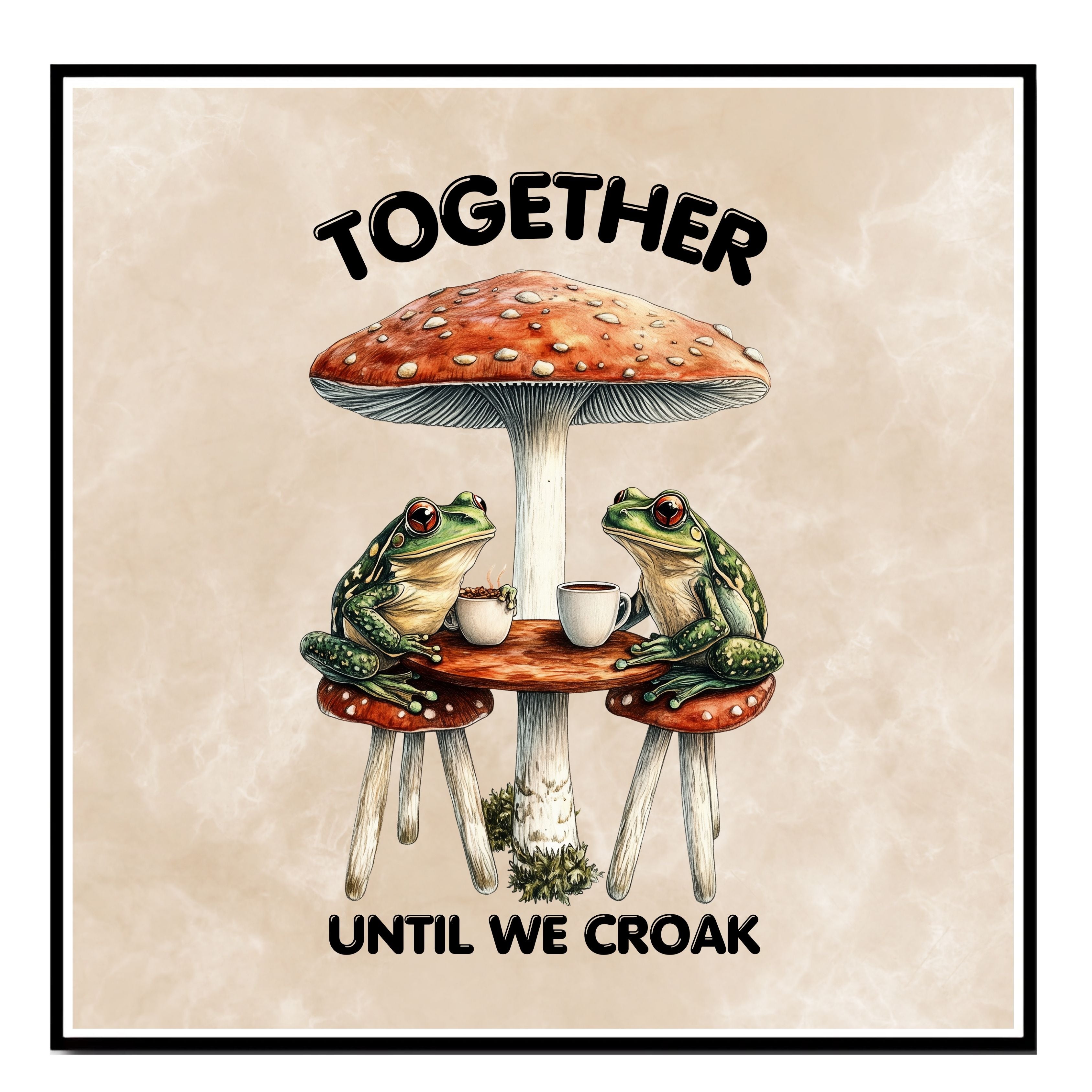 Until We Croak Couple Print, Custom Frog Illustration on 1.5" Thick Canvas Wrap, Floating Framed Canvas, Flat Rolled Canvas