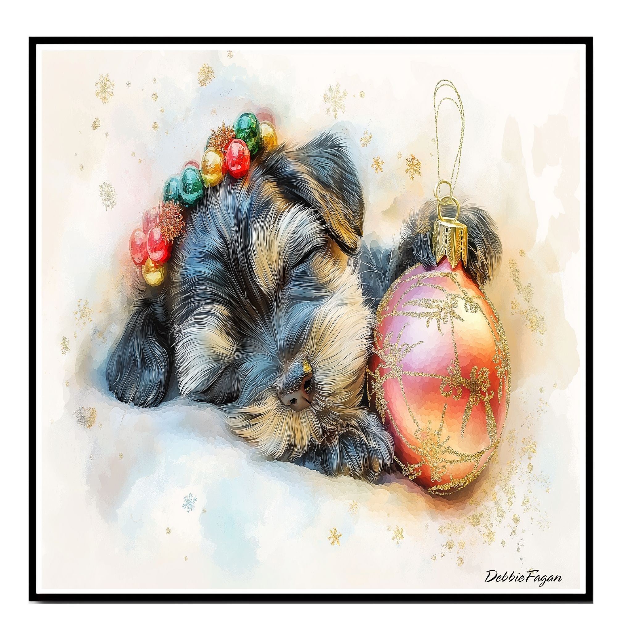 Schnauzer Christmas Canvas - "Paw-sitive Tidings" - Adorable Pup Snuggled Next to a Sparkling Ornament on Ready to Hang 1.5" Thick Canvas Wrap, Floating Framed Canvas, Flat Rolled Canvas