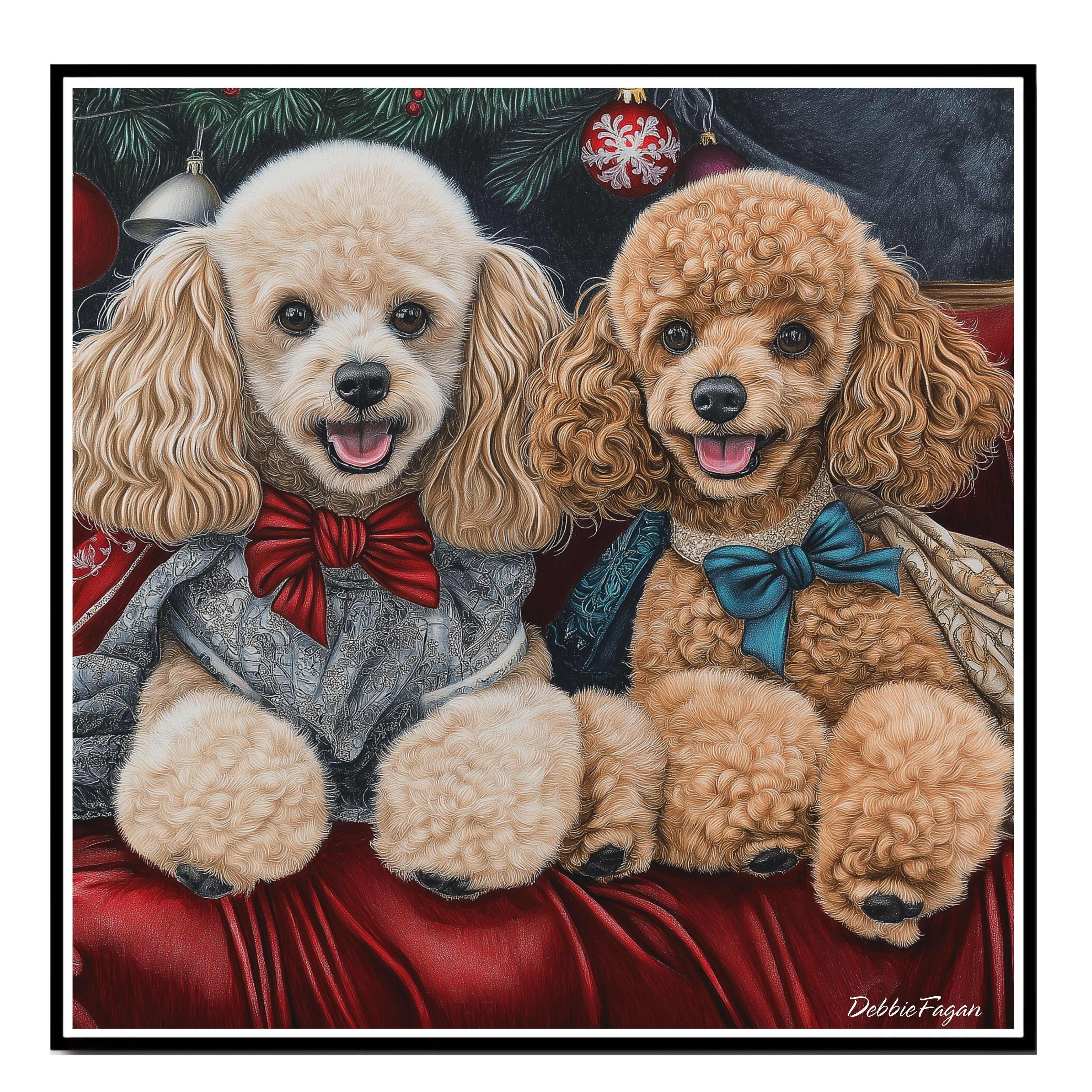 Dog Christmas Canvas - "Victorian Sophistication" - Stylish Poodles in Vintage Attire on Ready to Hang 1.5" Thick Canvas Wrap, Floating Framed Canvas, Flat Rolled Canvas