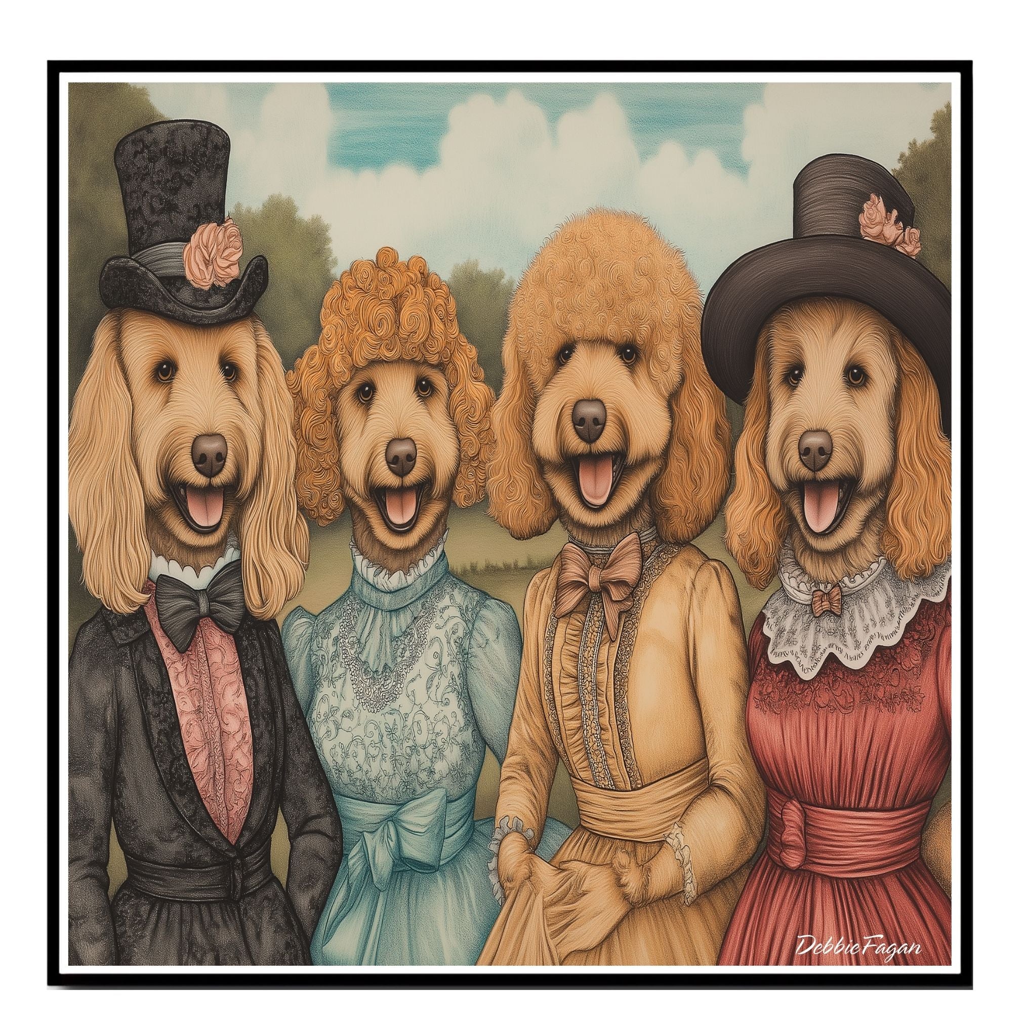 Poodle Christmas Canvas - "Vintage Canine Capers" - Playful Pup Portraits in Costumes on Ready to Hang 1.5" Thick Canvas Wrap, Floating Framed Canvas, Flat Rolled Canvas