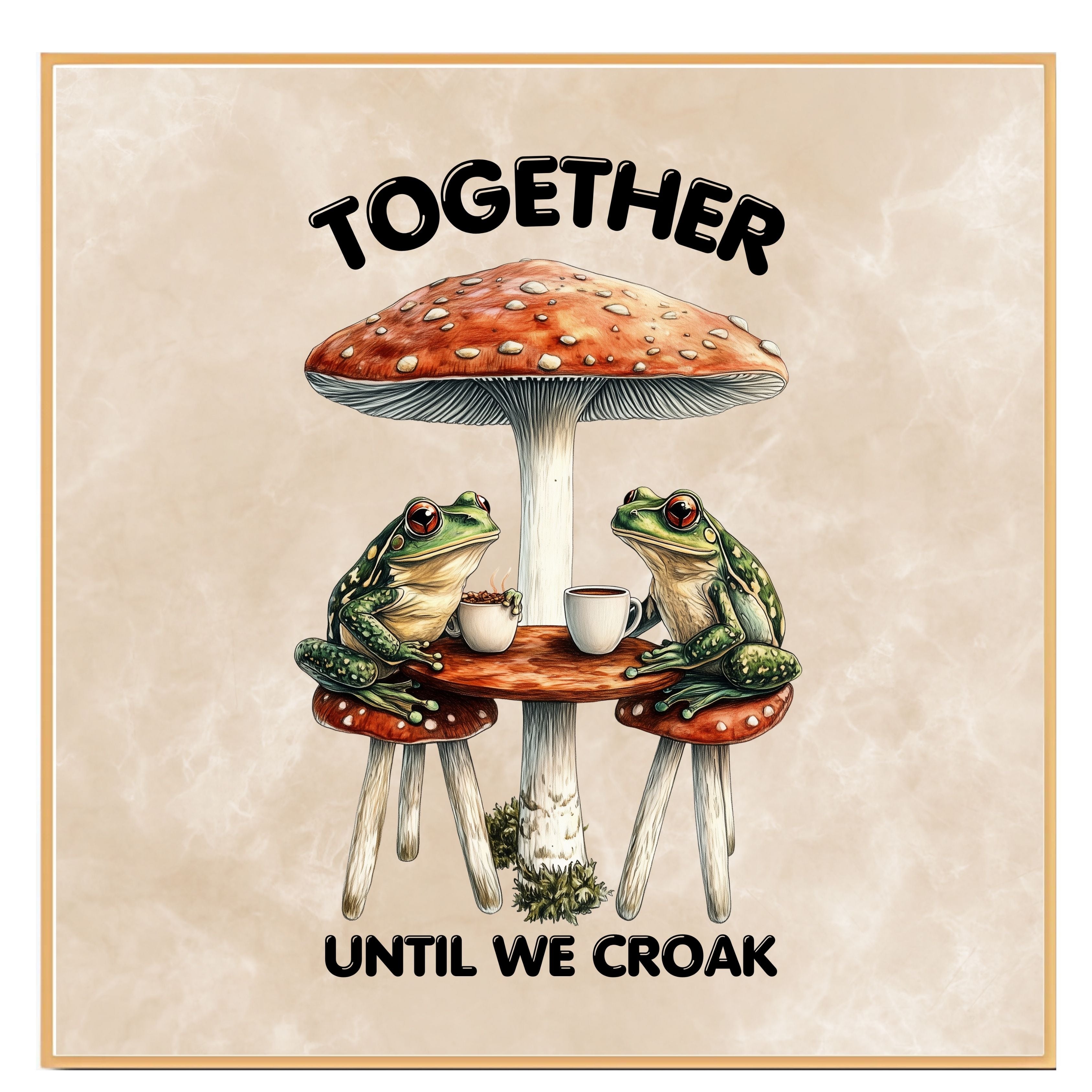 Until We Croak Couple Print, Custom Frog Illustration on 1.5" Thick Canvas Wrap, Floating Framed Canvas, Flat Rolled Canvas