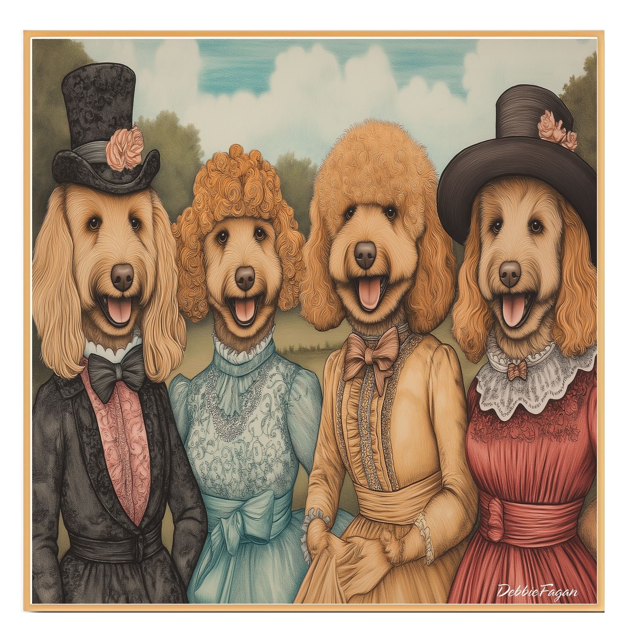 Poodle Christmas Canvas - "Vintage Canine Capers" - Playful Pup Portraits in Costumes on Ready to Hang 1.5" Thick Canvas Wrap, Floating Framed Canvas, Flat Rolled Canvas