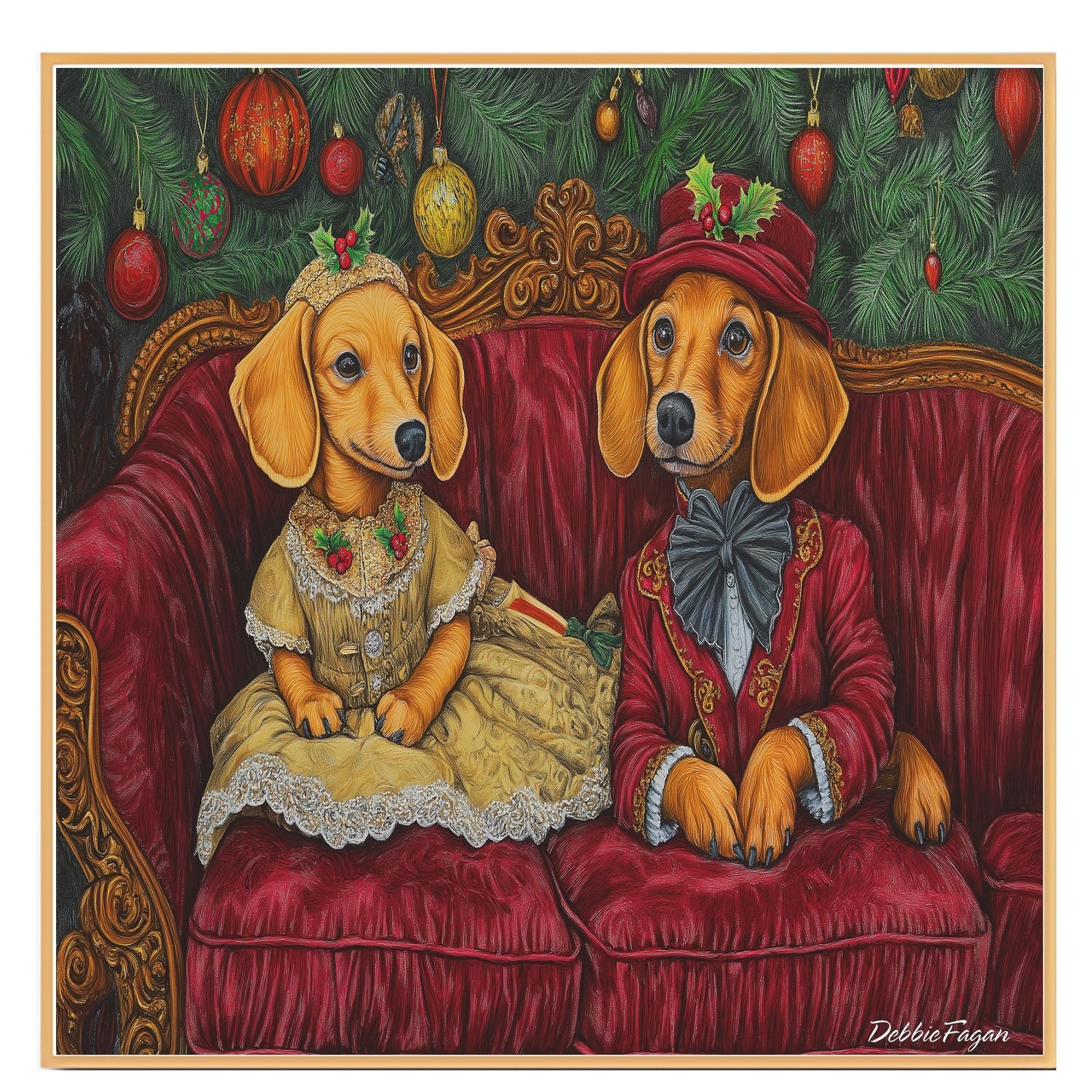 Dachshund Christmas Canvas - "Dapper Wiener: Victorian Elegance" - Charming Doxie Dogs Dressed in Period Clothing on Ready to Hang 1.5" Thick Canvas Wrap, Floating Framed Canvas, Flat Rolled Canvas