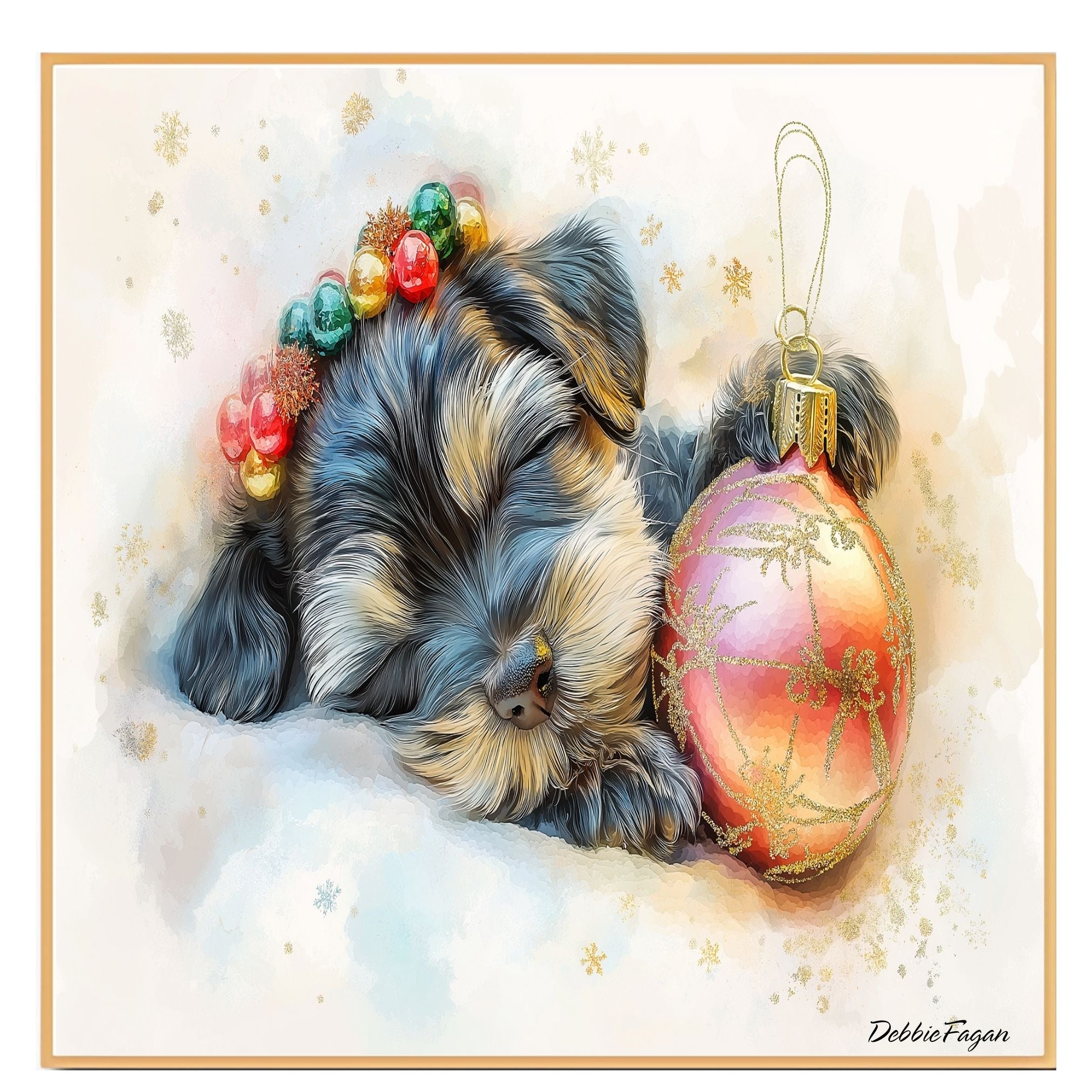 Schnauzer Christmas Canvas - "Paw-sitive Tidings" - Adorable Pup Snuggled Next to a Sparkling Ornament on Ready to Hang 1.5" Thick Canvas Wrap, Floating Framed Canvas, Flat Rolled Canvas