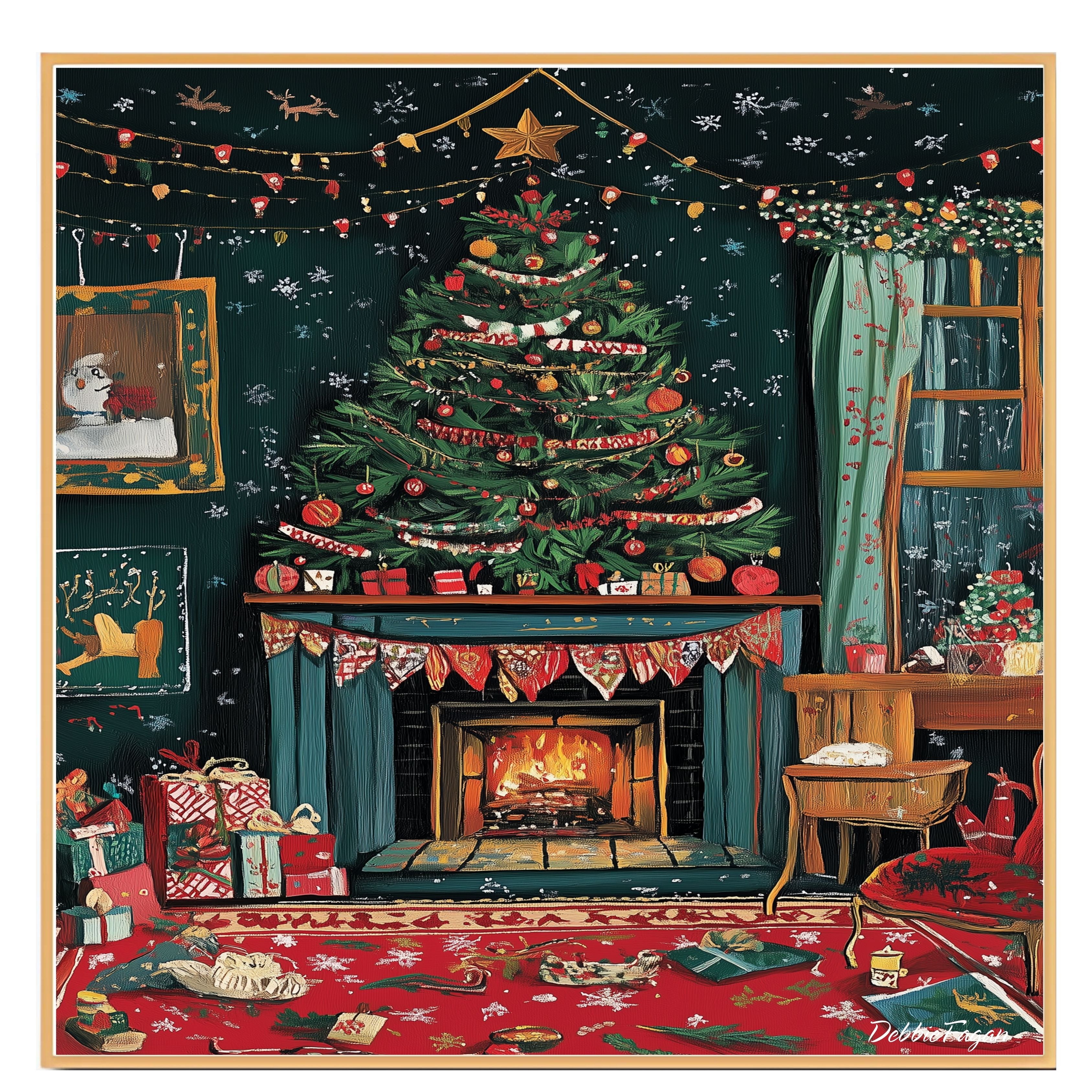 Whimsical Christmas Tree Folk Art – Colorful Holiday Wall Print with Ornaments and Snowflakes on Ready to Hang 1.5" Thick Canvas Wrap, Floating Framed Canvas, Flat Rolled Canvas