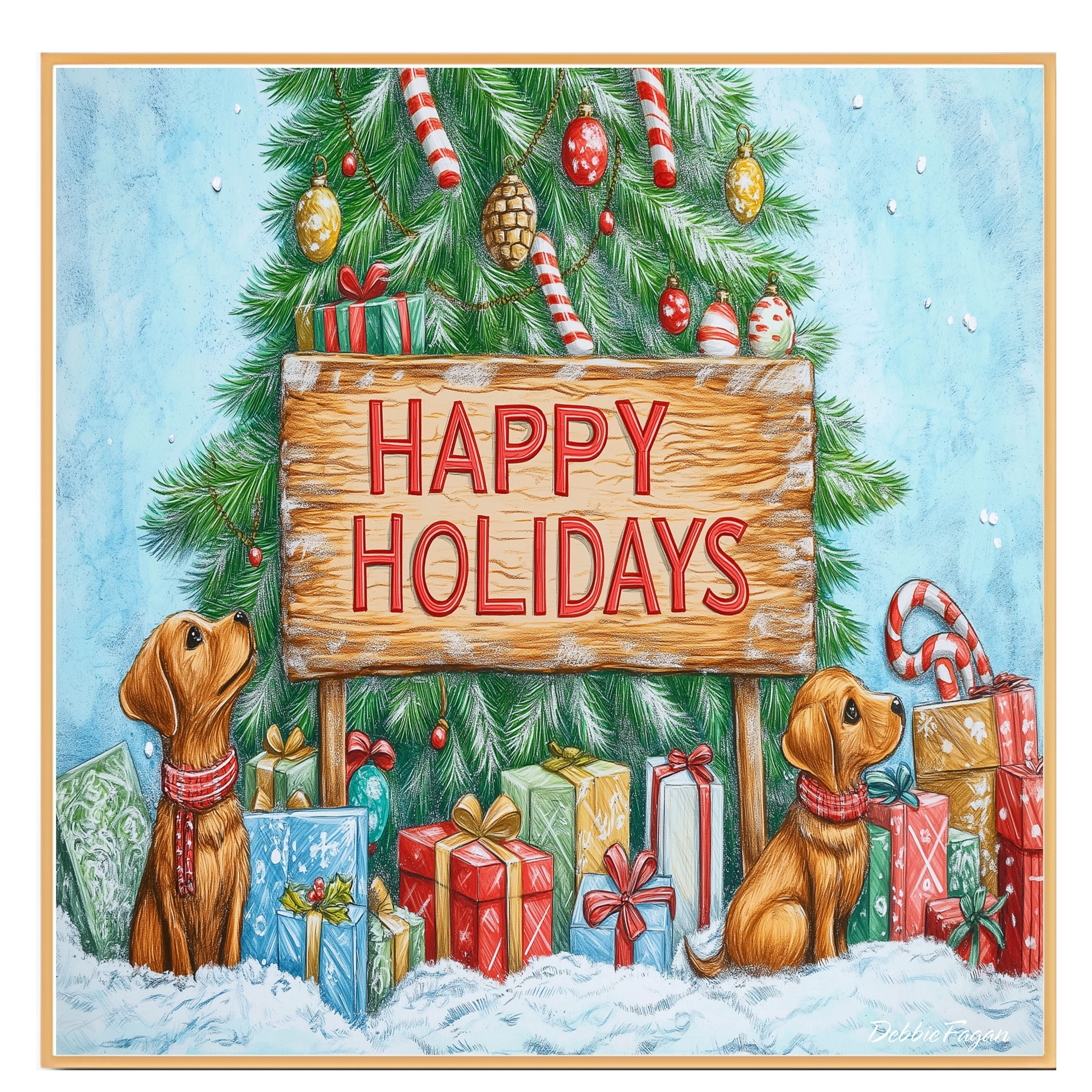 Puppy Christmas Canvas - "Paws and Presents" - Whimsical Dogs Unwrapping Joy Under the Christmas Tree on Ready to Hang 1.5" Thick Canvas Wrap, Floating Framed Canvas, Flat Rolled Canvas