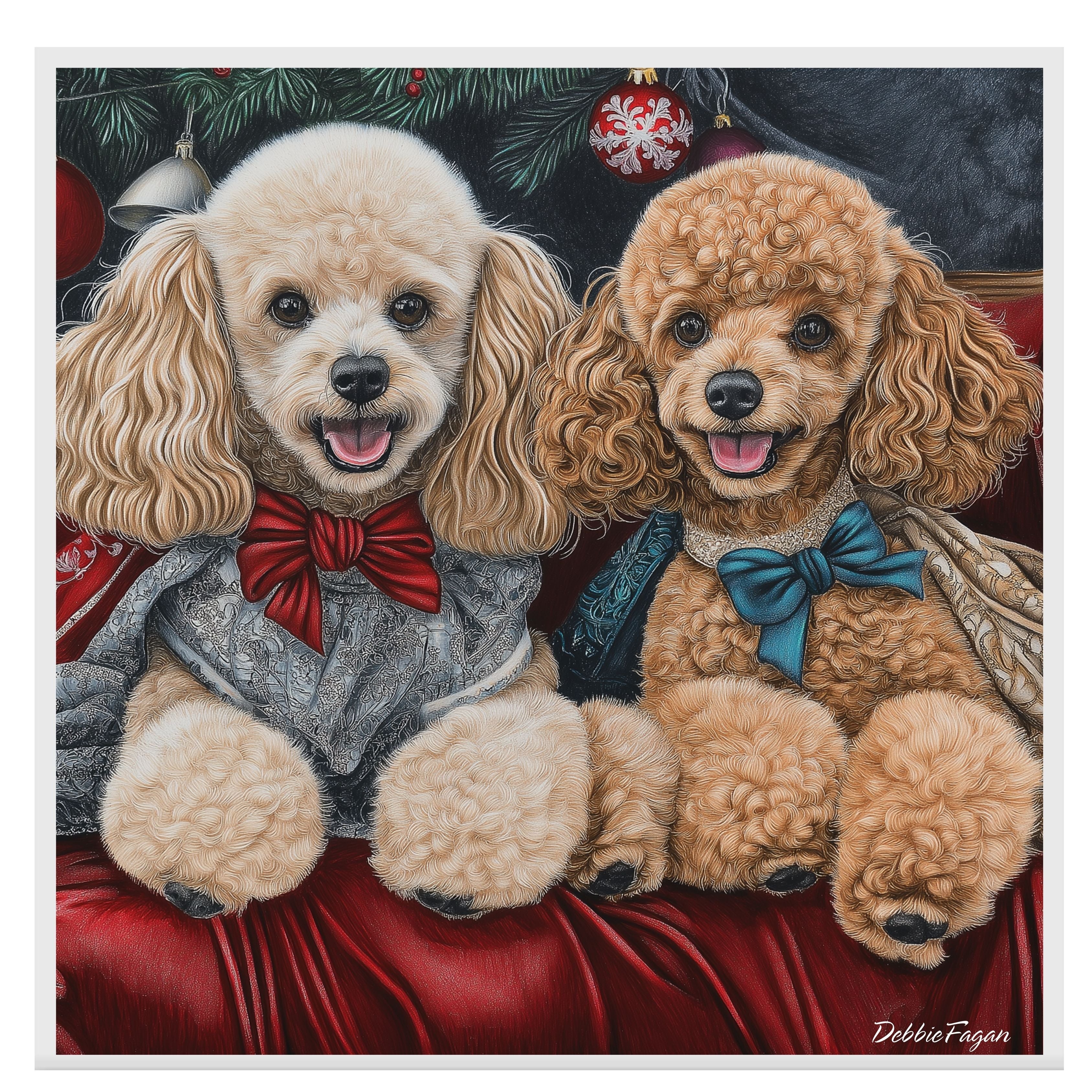 Dog Christmas Canvas - "Victorian Sophistication" - Stylish Poodles in Vintage Attire on Ready to Hang 1.5" Thick Canvas Wrap, Floating Framed Canvas, Flat Rolled Canvas