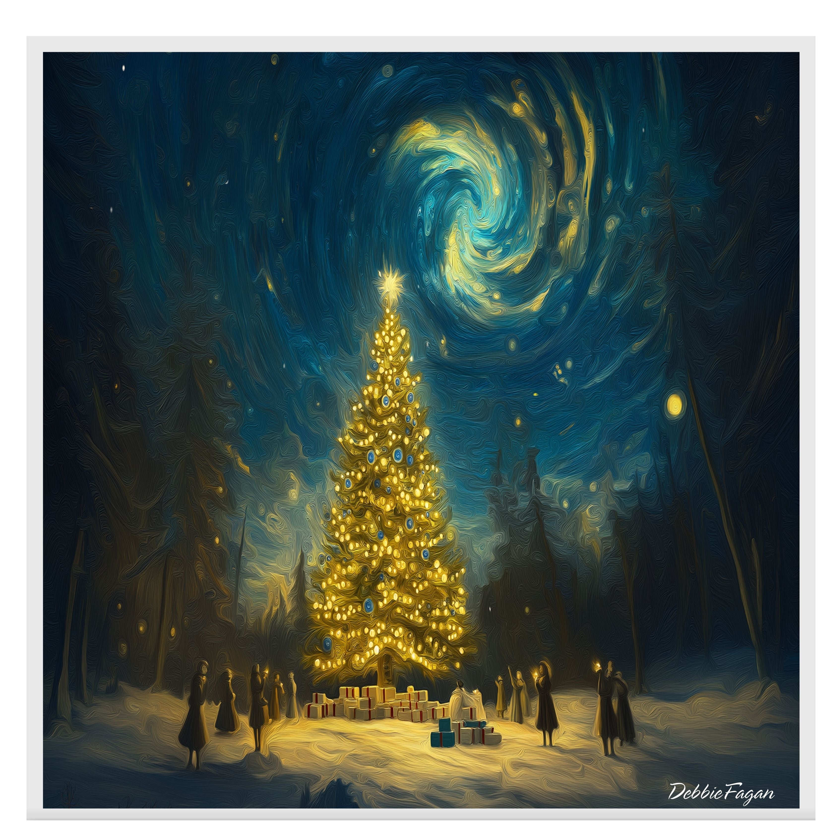 A Surreal Night Scene of a Glowing Christmas Tree on Ready to Hang 1.5" Thick Canvas Wrap, Floating Framed Canvas, Flat Rolled Canvas