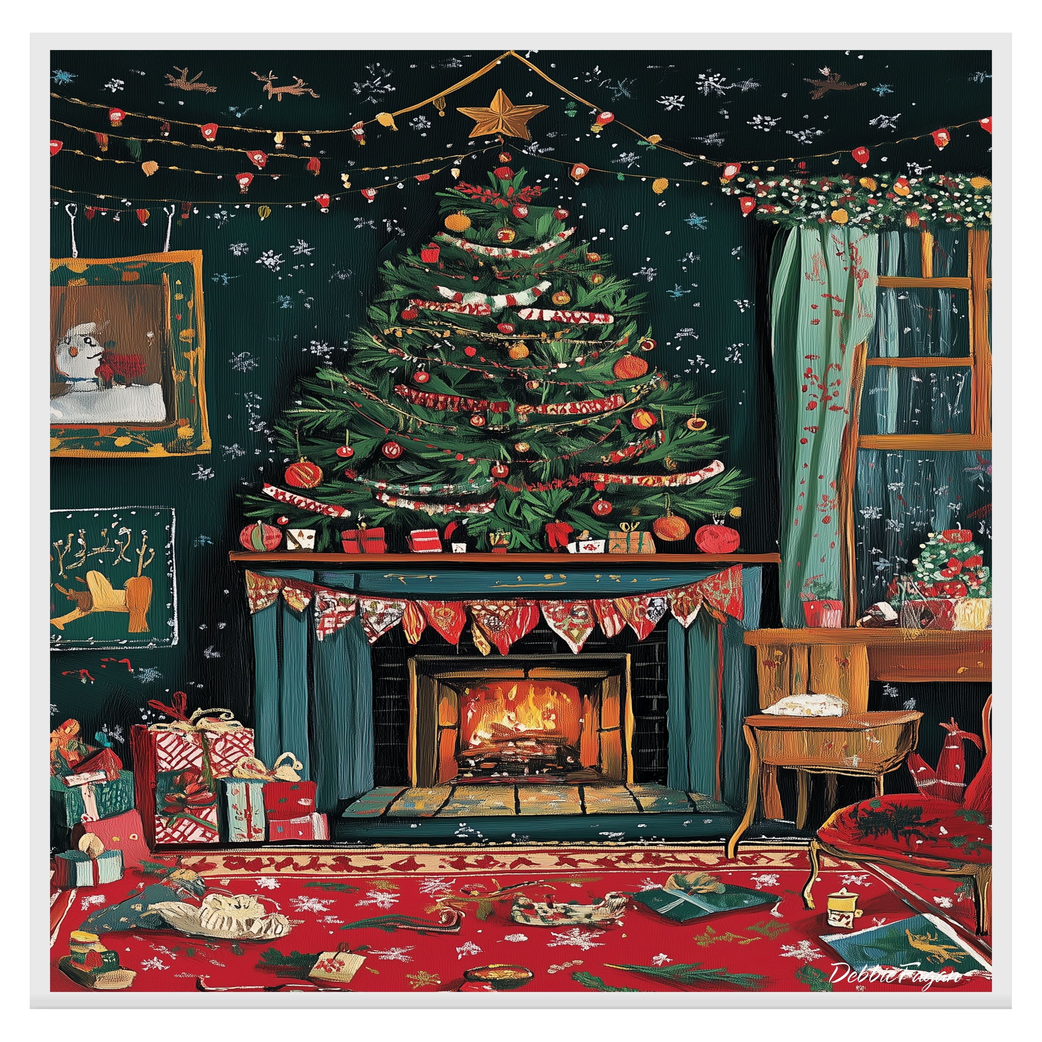Whimsical Christmas Tree Folk Art – Colorful Holiday Wall Print with Ornaments and Snowflakes on Ready to Hang 1.5" Thick Canvas Wrap, Floating Framed Canvas, Flat Rolled Canvas
