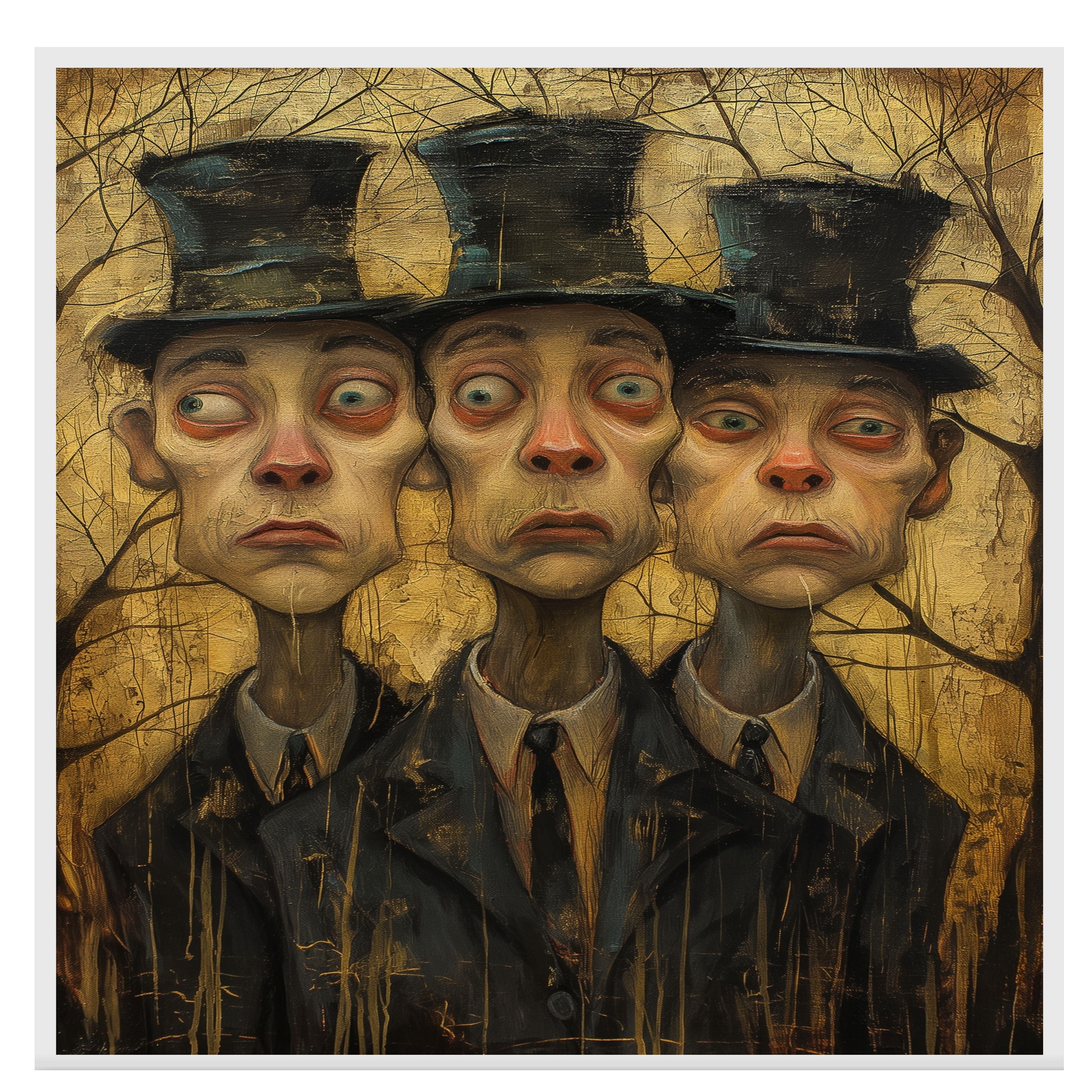 Expressive Trio of Men in Top Hats Moody Hand Painted Art Dark and Dramatic Portrait Perfect for Home Wall Decor Living Room Bedroom Office or Gift on Ready to Hang 1.5" Thick Canvas Wrap, Floating Framed Canvas, Flat Rolled Canvas
