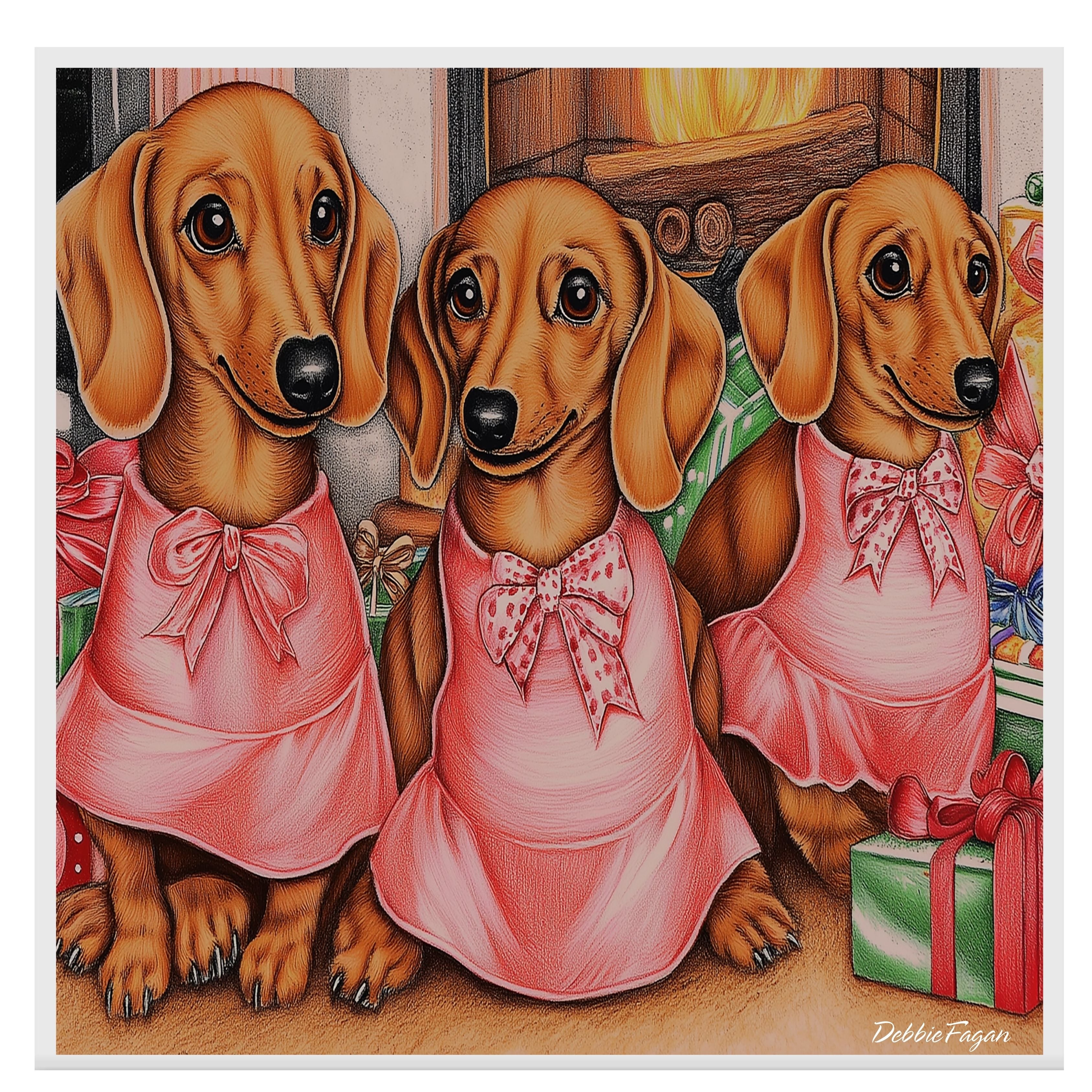 Dog Christmas Canvas - "Dachshund Delight" - Vintage-Inspired Art with Festive Presents on Ready to Hang 1.5" Thick Canvas Wrap, Floating Framed Canvas, Flat Rolled Canvas