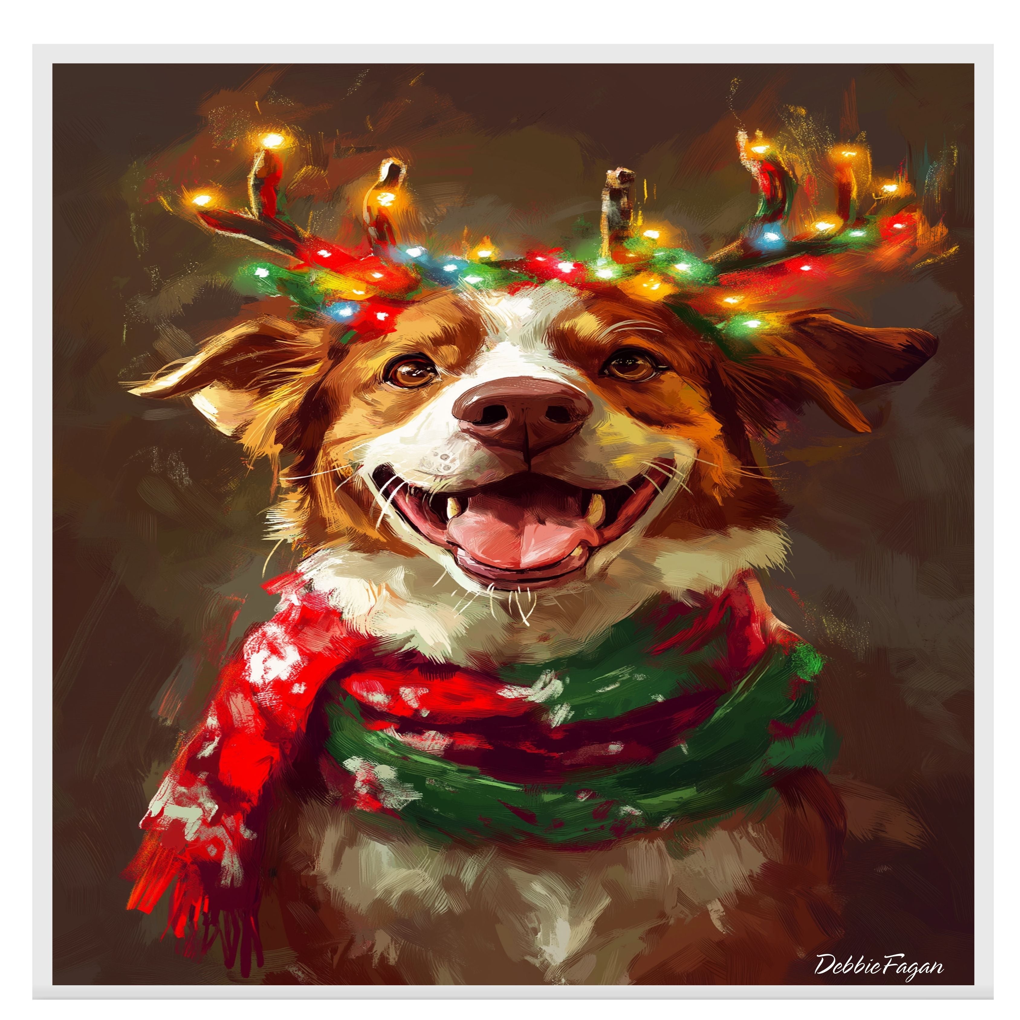 Christmas Glow - 'Rustic Wonder' - Australian Shepherd with Twinkling Antlers & Festive Scarf Rustic, Ready to Hang 1.5" Thick Canvas Wrap, Floating Framed Canvas, Flat Rolled Canvas