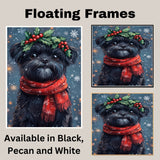 Affenpinscher Christmas Dog Wall Art with Red Scarf and Holly Wreath for Winter Snow Festive Puppy Holiday Artwork on Flat Rolled, Framed or Wrapped Canvas