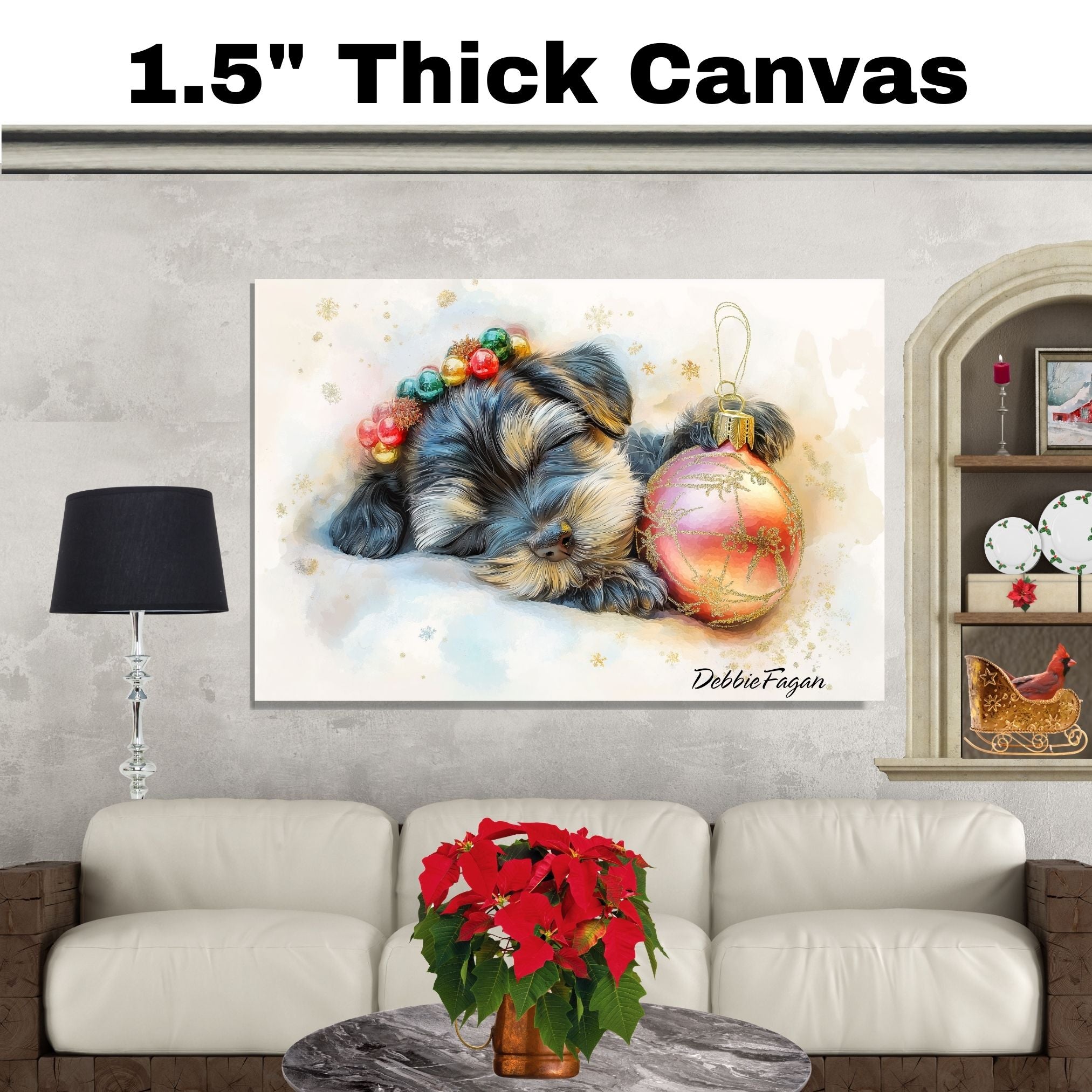 Schnauzer Christmas Canvas - "Paw-sitive Tidings" - Adorable Pup Snuggled Next to a Sparkling Ornament on Ready to Hang 1.5" Thick Canvas Wrap, Floating Framed Canvas, Flat Rolled Canvas