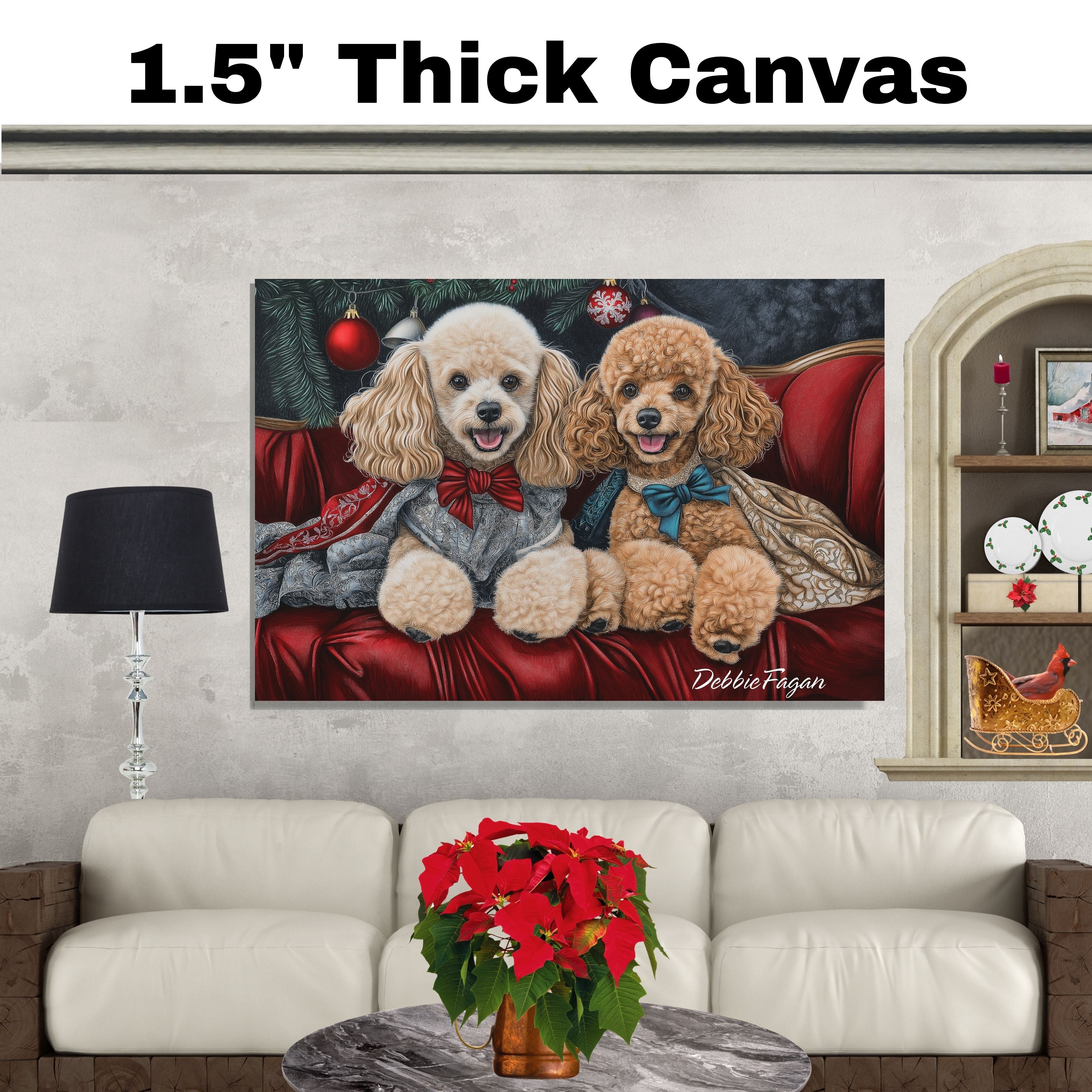 Dog Christmas Canvas - "Victorian Sophistication" - Stylish Poodles in Vintage Attire on Ready to Hang 1.5" Thick Canvas Wrap, Floating Framed Canvas, Flat Rolled Canvas