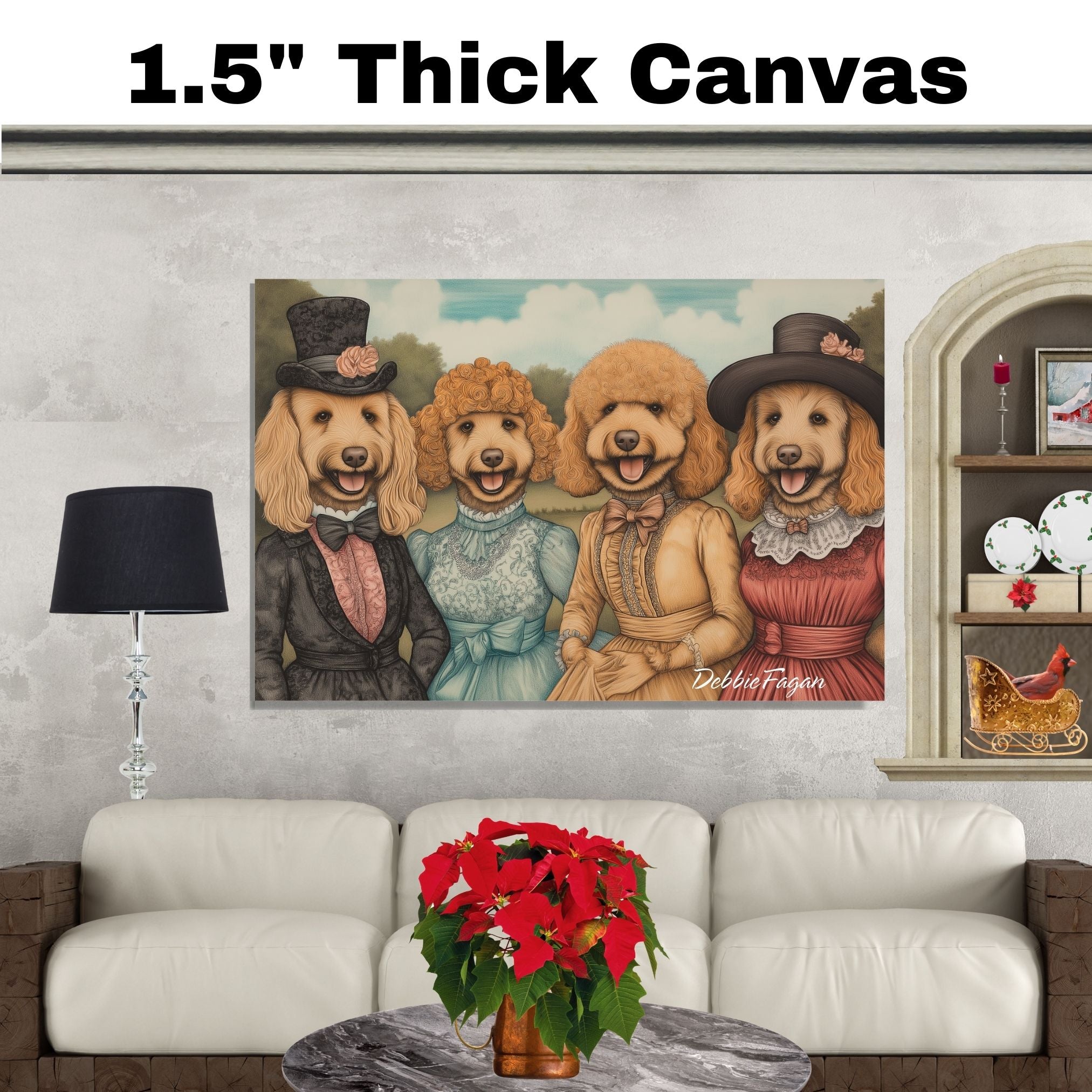 Poodle Christmas Canvas - "Vintage Canine Capers" - Playful Pup Portraits in Costumes on Ready to Hang 1.5" Thick Canvas Wrap, Floating Framed Canvas, Flat Rolled Canvas