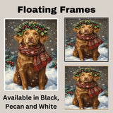 Chesapeake Bay Retriever Christmas Dog Wall Art with Red Scarf and Holly Wreath for Winter Snow Festive Puppy Holiday Artwork on Flat Rolled, Framed or Wrapped Canvas