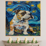 American Bulldog Portrait with Starry Night Style Background Featuring Bold Colors and Swirling Sky Details on Ready to Hang 1.5" Thick Canvas Wrap, Floating Framed Canvas, Flat Rolled Canvas