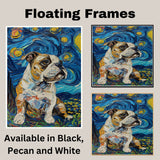 American Bulldog Portrait with Starry Night Style Background Featuring Bold Colors and Swirling Sky Details on Ready to Hang 1.5" Thick Canvas Wrap, Floating Framed Canvas, Flat Rolled Canvas
