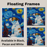 American Bulldog Painting Inspired by Starry Night with Bold Swirls and Vibrant Blue and Yellow Sky on Ready to Hang 1.5" Thick Canvas Wrap, Floating Framed Canvas, Flat Rolled Canvas