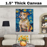 American Bulldog Artwork in Starry Night Style Featuring Vivid Swirls Bold Color and Whimsical Impressionist Brushwork on Ready to Hang 1.5" Thick Canvas Wrap, Floating Framed Canvas, Flat Rolled Canvas