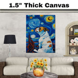 American Bulldog Painting Inspired by Starry Night with Bold Swirls and Vibrant Blue and Yellow Sky on Ready to Hang 1.5" Thick Canvas Wrap, Floating Framed Canvas, Flat Rolled Canvas