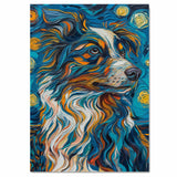Blue Merle Australian Shepherd Artwork in Van Gogh Style Featuring Flowing Brush Strokes and Starry Night Sky Accents on Ready to Hang 1.5" Thick Canvas Wrap, Floating Framed Canvas, Flat Rolled Canvas