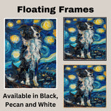 Border Collie Dog Painting in Starry Night Style with Swirling Sky and Expressive Impressionist Brushstrokes in Deep Blues and Yellows on Ready to Hang 1.5" Thick Canvas Wrap, Floating Framed Canvas, Flat Rolled Canvas