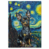 Chihuahua Dog Painting in Starry Night Style with Expressive Eyes and Swirling Van Gogh-Inspired Brush Strokes in Blue and Gold on Ready to Hang 1.5" Thick Canvas Wrap, Floating Framed Canvas, Flat Rolled Canvas