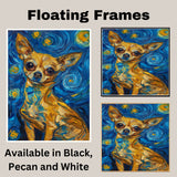 Black and Tan Chihuahua Dog Portrait in Starry Night Style with Vibrant Swirling Sky and Van Gogh-Inspired Bold Artistic Background on Ready to Hang 1.5" Thick Canvas Wrap, Floating Framed Canvas, Flat Rolled Canvas