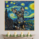 Chihuahua Dog Painting in Starry Night Style with Expressive Eyes and Swirling Van Gogh-Inspired Brush Strokes in Blue and Gold on Ready to Hang 1.5" Thick Canvas Wrap, Floating Framed Canvas, Flat Rolled Canvas