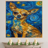 Black and Tan Chihuahua Dog Portrait in Starry Night Style with Vibrant Swirling Sky and Van Gogh-Inspired Bold Artistic Background on Ready to Hang 1.5" Thick Canvas Wrap, Floating Framed Canvas, Flat Rolled Canvas
